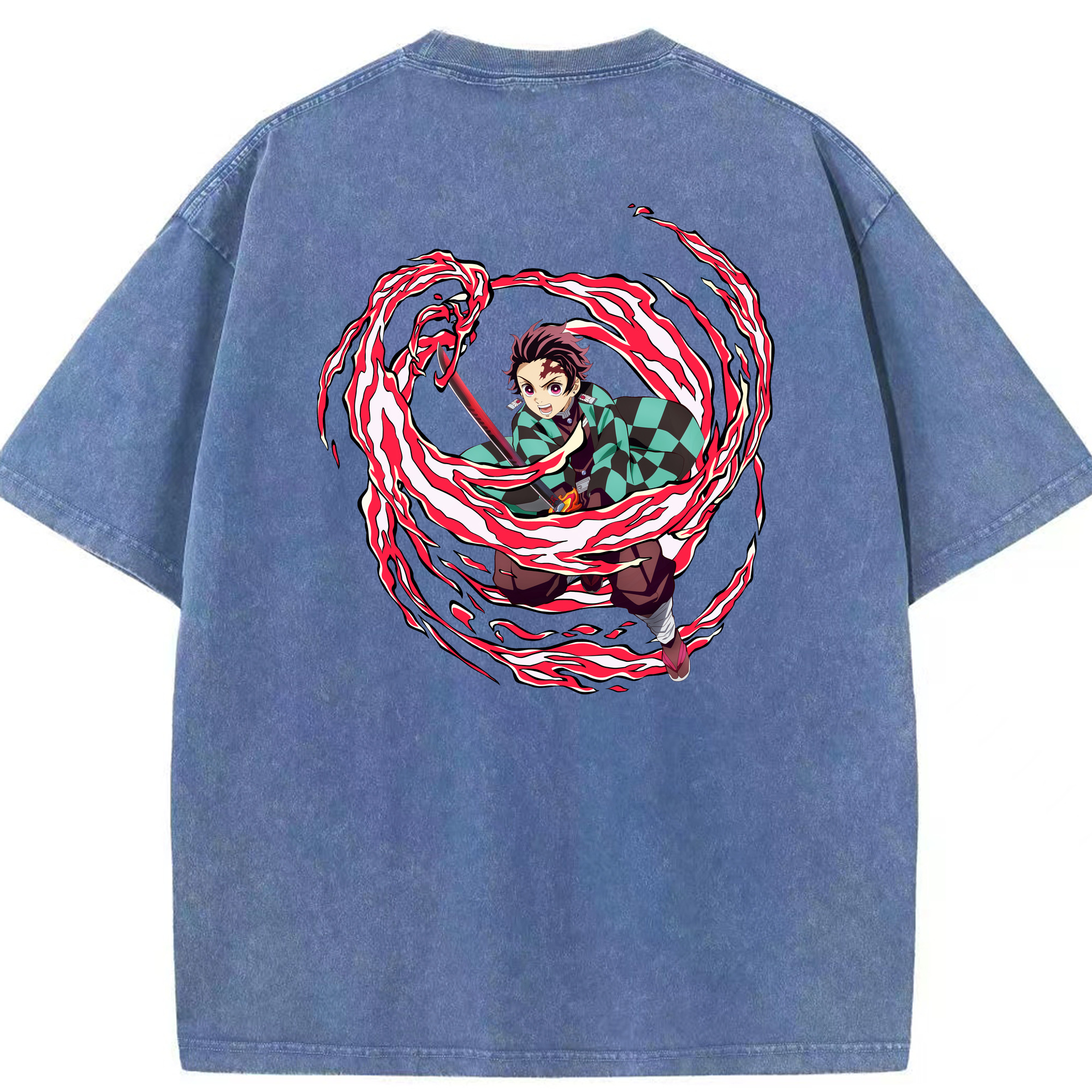 （画像用） 鬼滅の刃 竈門 炭治郎／かまど たんじろう Kamado Tanjirou 綿100% ヴィンテージ風 半袖Tシャツ（背面プリント）
