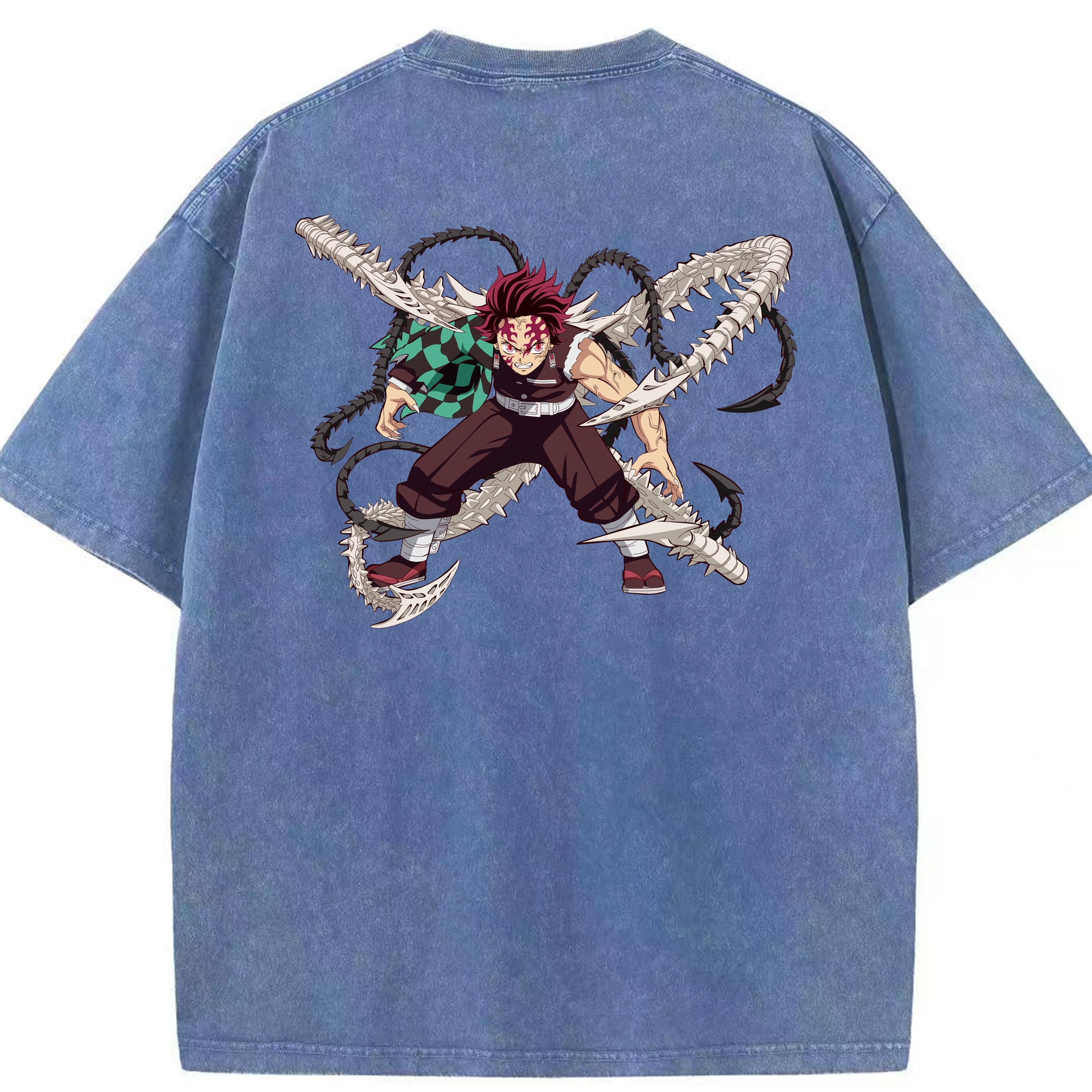 （画像用） 鬼滅の刃 竈門 炭治郎／かまど たんじろう Kamado Tanjirou 綿100% ヴィンテージ風 半袖Tシャツ（背面プリント）