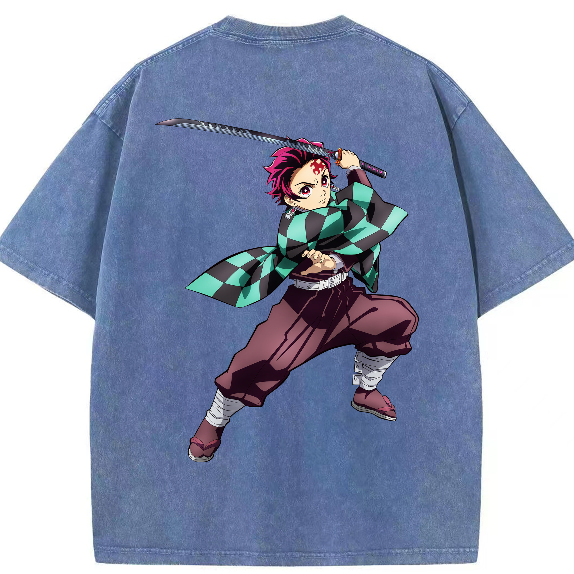 （画像用） 鬼滅の刃 竈門 炭治郎／かまど たんじろう Kamado Tanjirou 綿100% ヴィンテージ風 半袖Tシャツ（背面プリント）