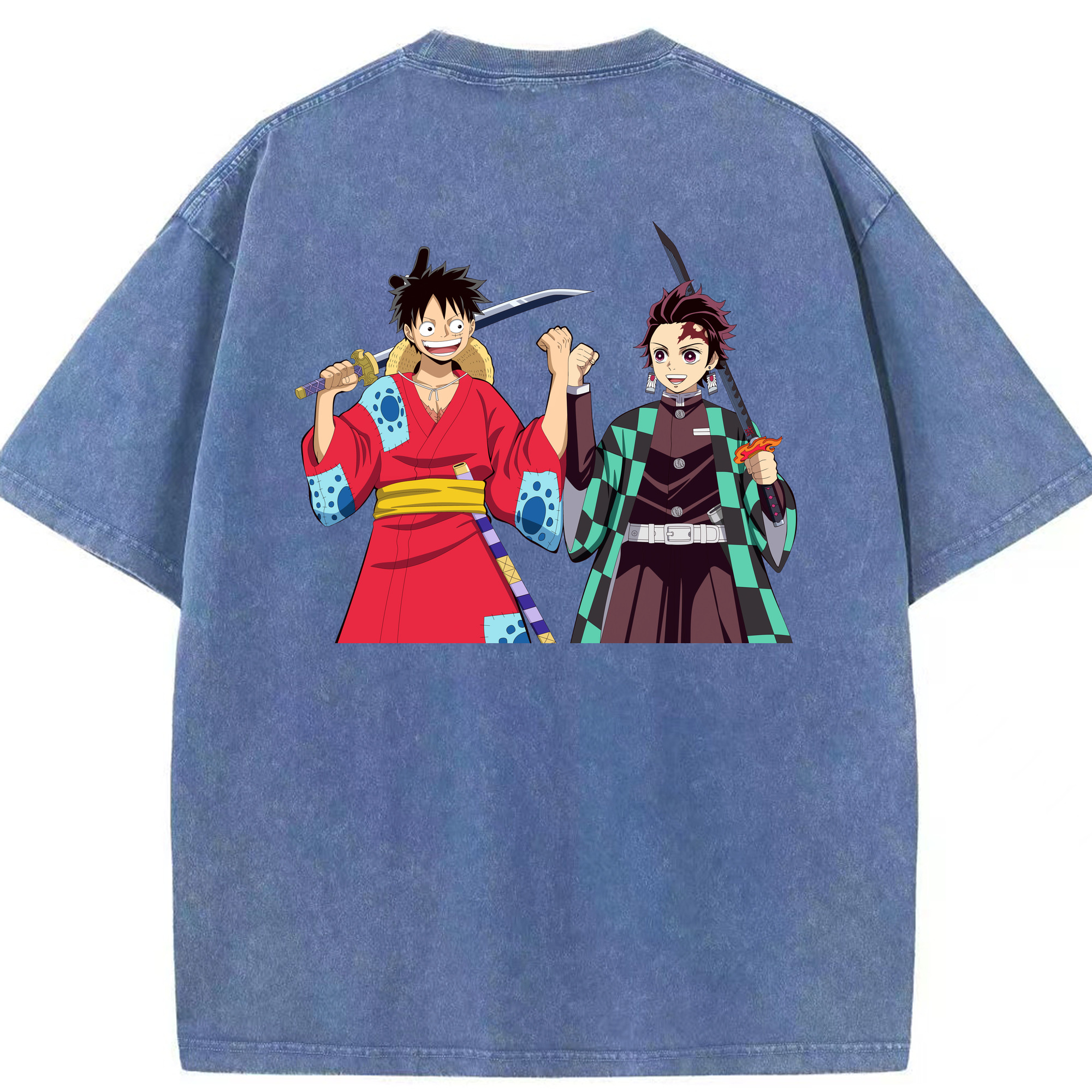 （画像用） 鬼滅の刃 竈門 炭治郎／かまど たんじろう Kamado Tanjirou 綿100% ヴィンテージ風 半袖Tシャツ（背面プリント）