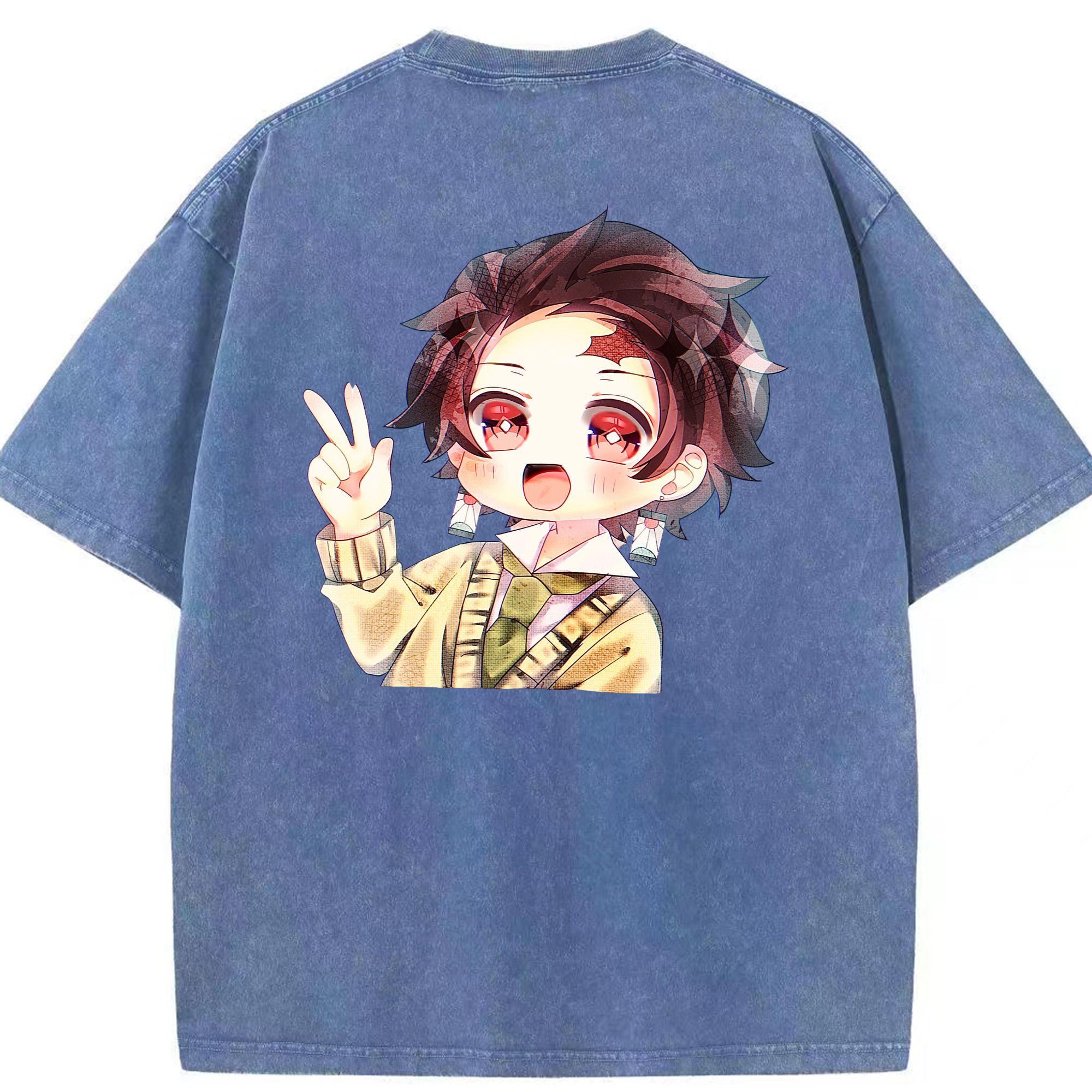 （画像用） 鬼滅の刃 竈門 炭治郎／かまど たんじろう Kamado Tanjirou 綿100% ヴィンテージ風 半袖Tシャツ（背面プリント）