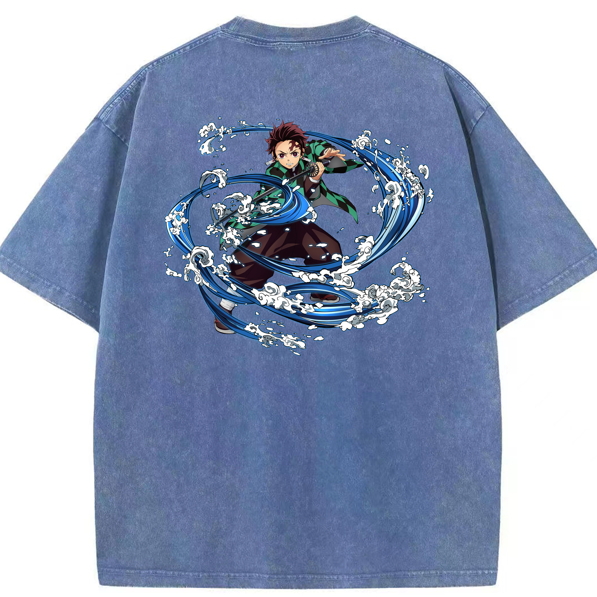 （画像用） 鬼滅の刃 竈門 炭治郎／かまど たんじろう Kamado Tanjirou 綿100% ヴィンテージ風 半袖Tシャツ（背面プリント）