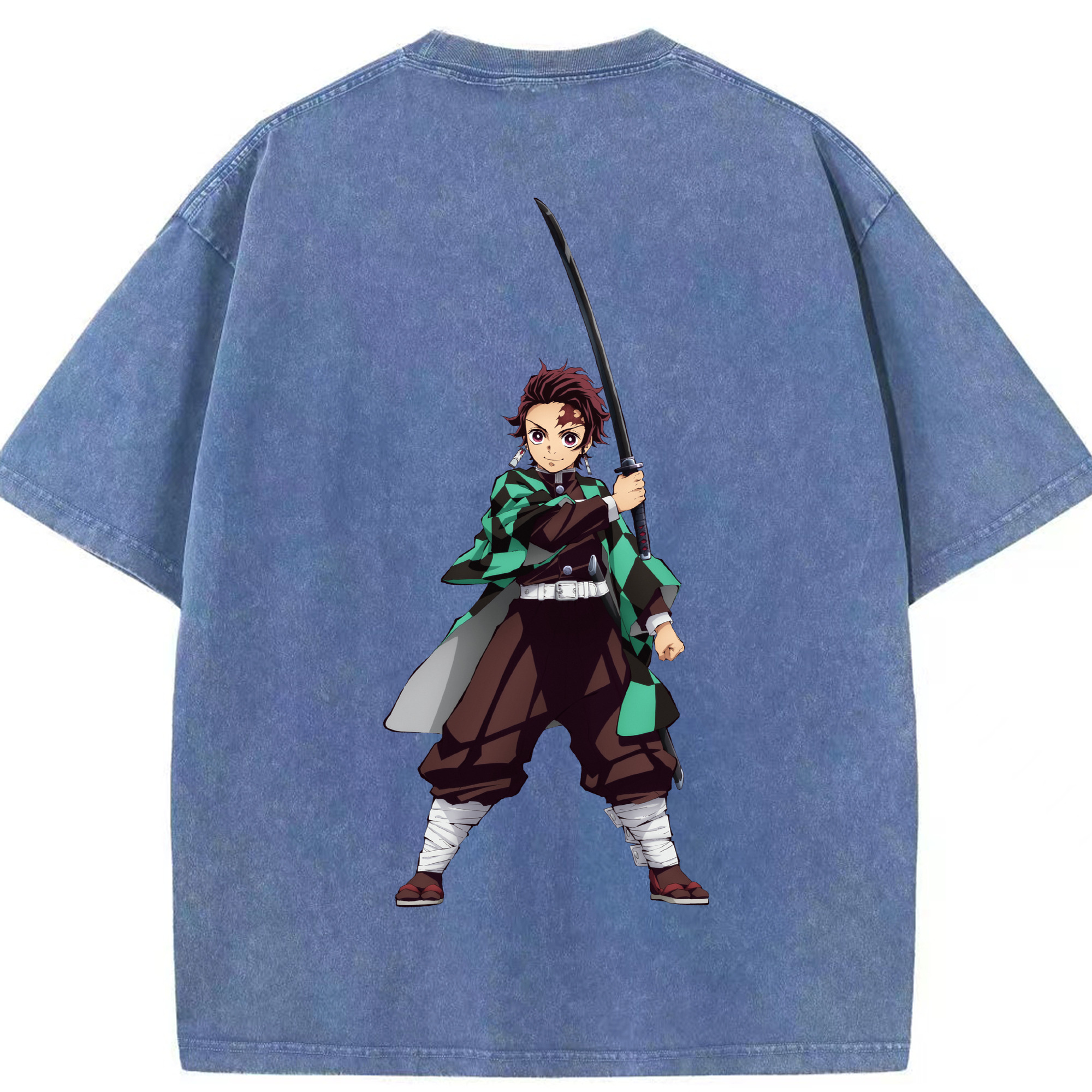 （画像用） 鬼滅の刃 竈門 炭治郎／かまど たんじろう Kamado Tanjirou 綿100% ヴィンテージ風 半袖Tシャツ（背面プリント）
