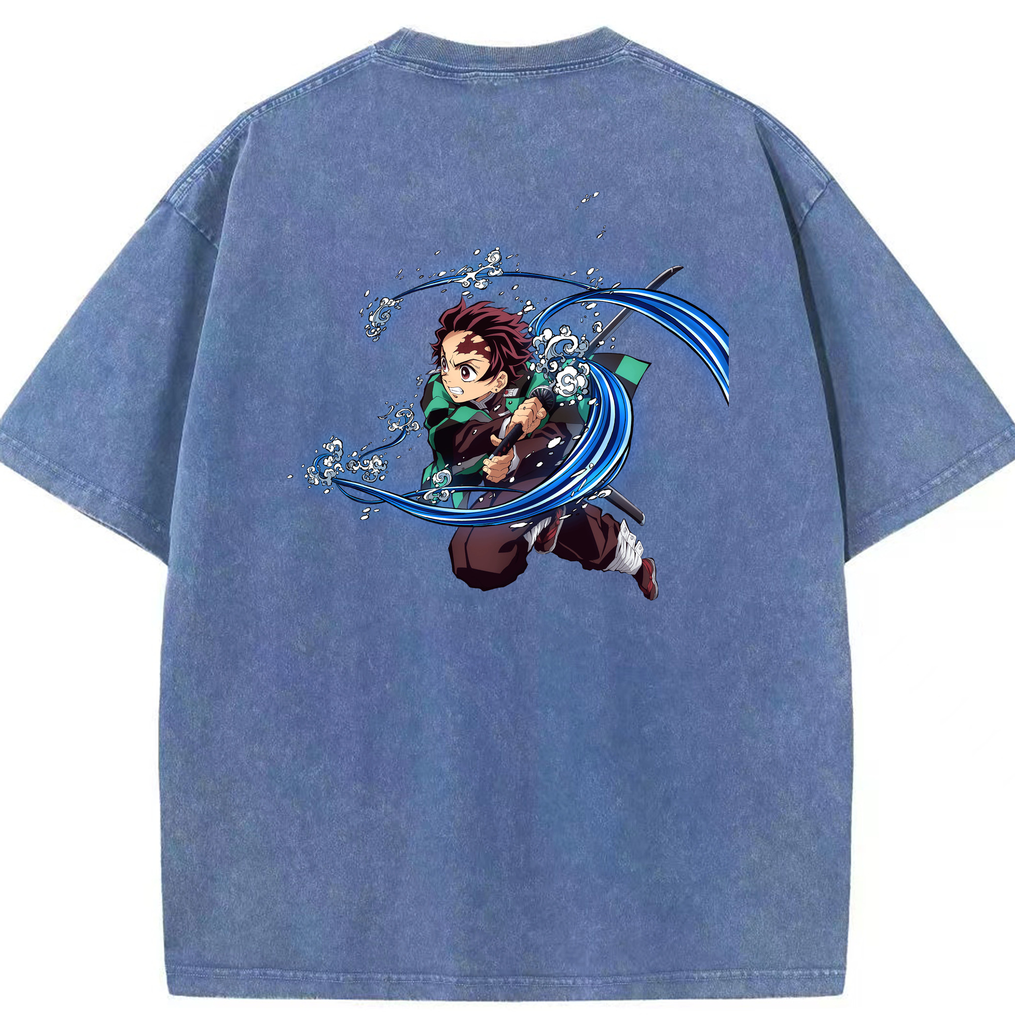 （画像用） 鬼滅の刃 竈門 炭治郎／かまど たんじろう Kamado Tanjirou 綿100% ヴィンテージ風 半袖Tシャツ（背面プリント）