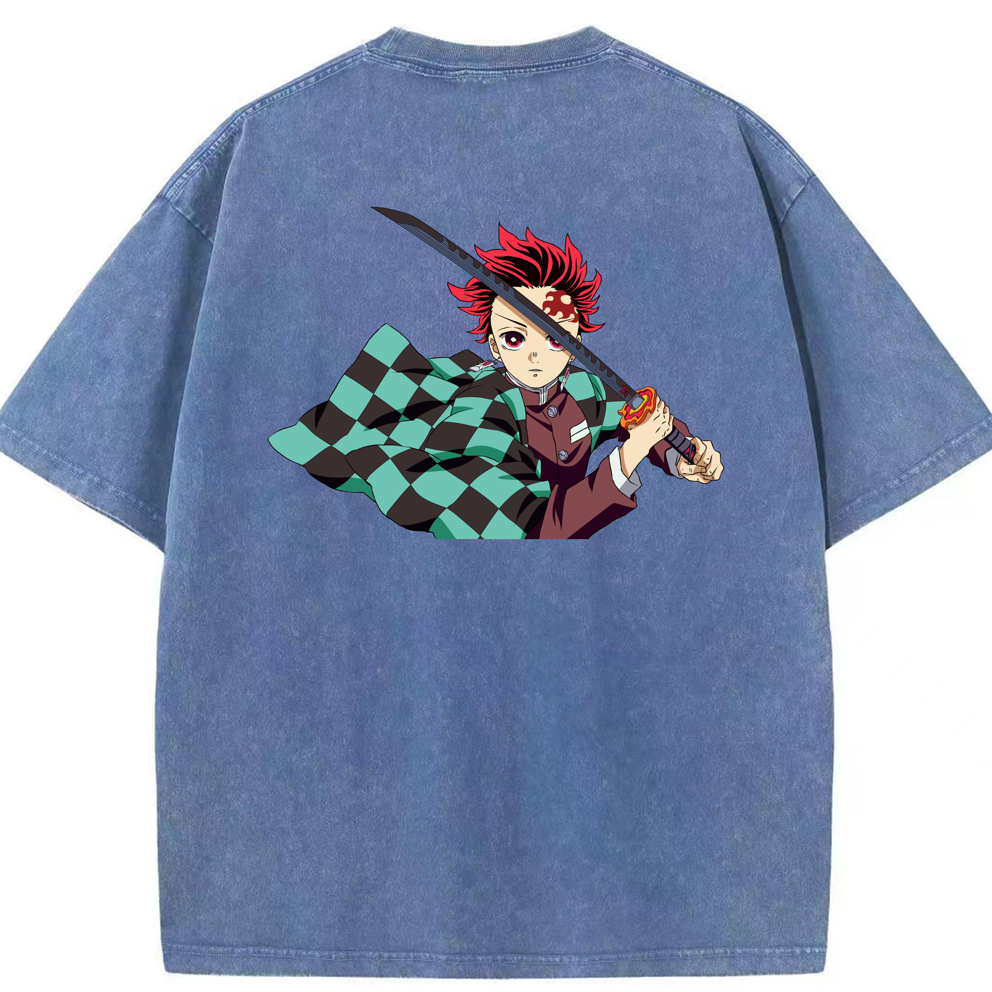 （画像用） 鬼滅の刃 竈門 炭治郎／かまど たんじろう Kamado Tanjirou 綿100% ヴィンテージ風 半袖Tシャツ（背面プリント）