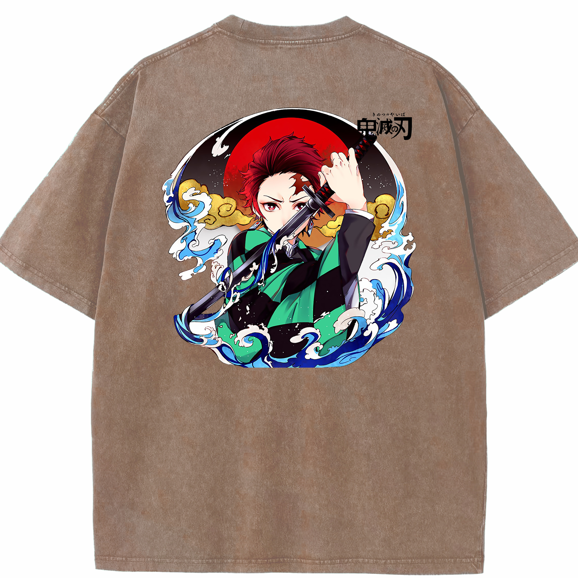 （画像用） 鬼滅の刃 竈門 炭治郎／かまど たんじろう Kamado Tanjirou 綿100% ヴィンテージ風 半袖Tシャツ（背面プリント）