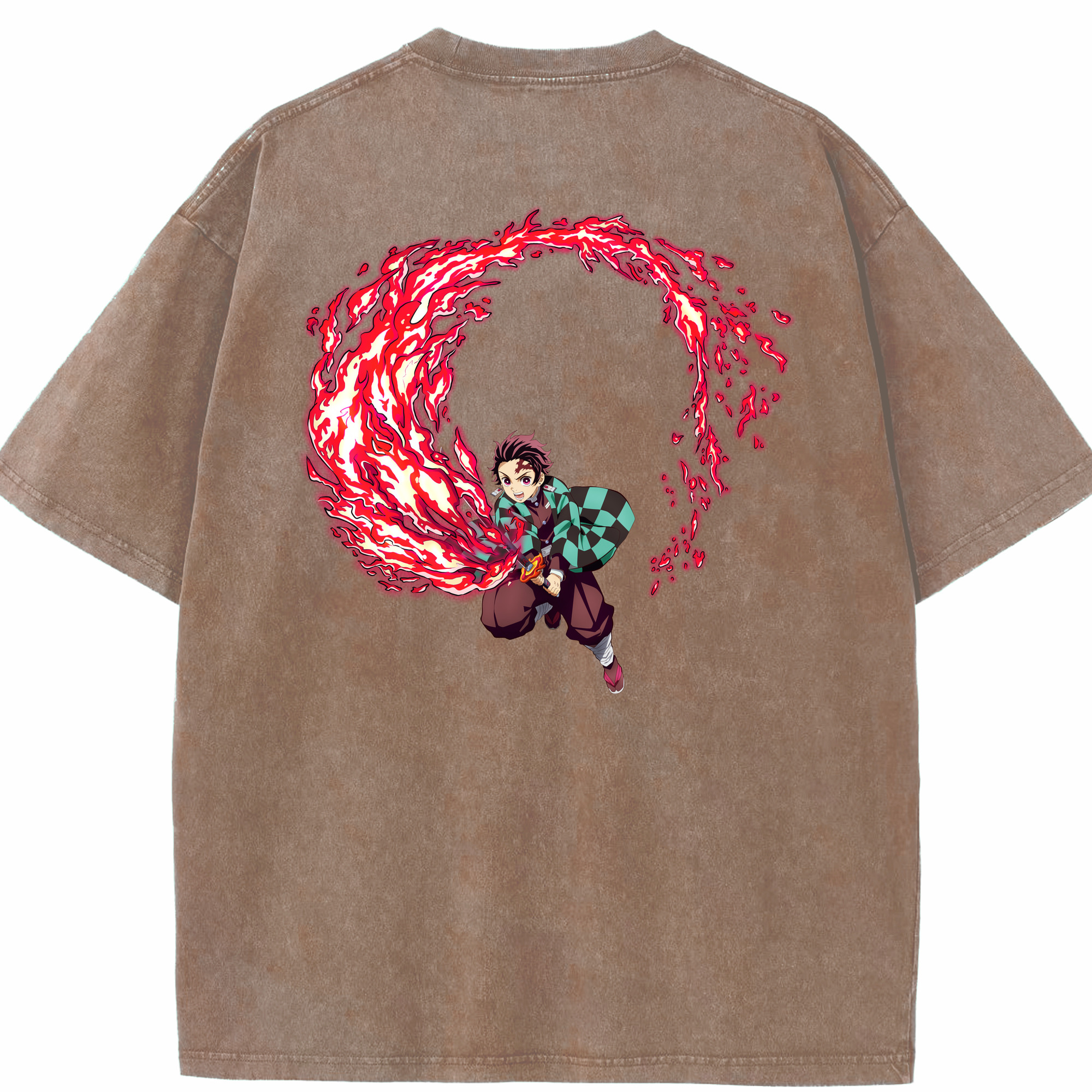 （画像用） 鬼滅の刃 竈門 炭治郎／かまど たんじろう Kamado Tanjirou 綿100% ヴィンテージ風 半袖Tシャツ（背面プリント）
