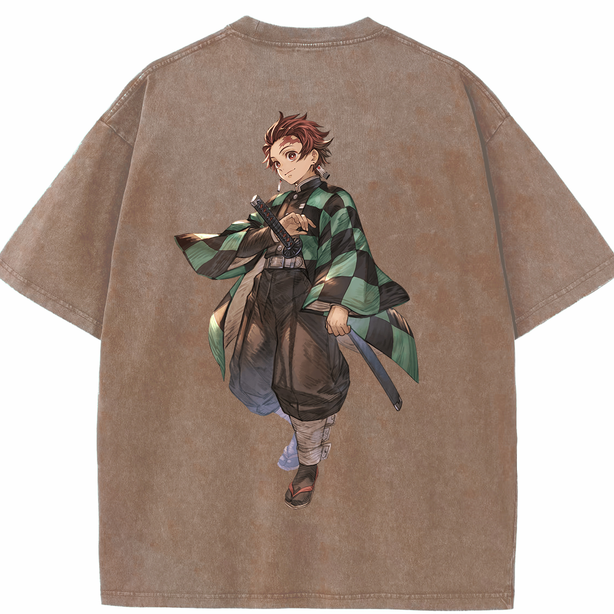 （画像用） 鬼滅の刃 竈門 炭治郎／かまど たんじろう Kamado Tanjirou 綿100% ヴィンテージ風 半袖Tシャツ（背面プリント）