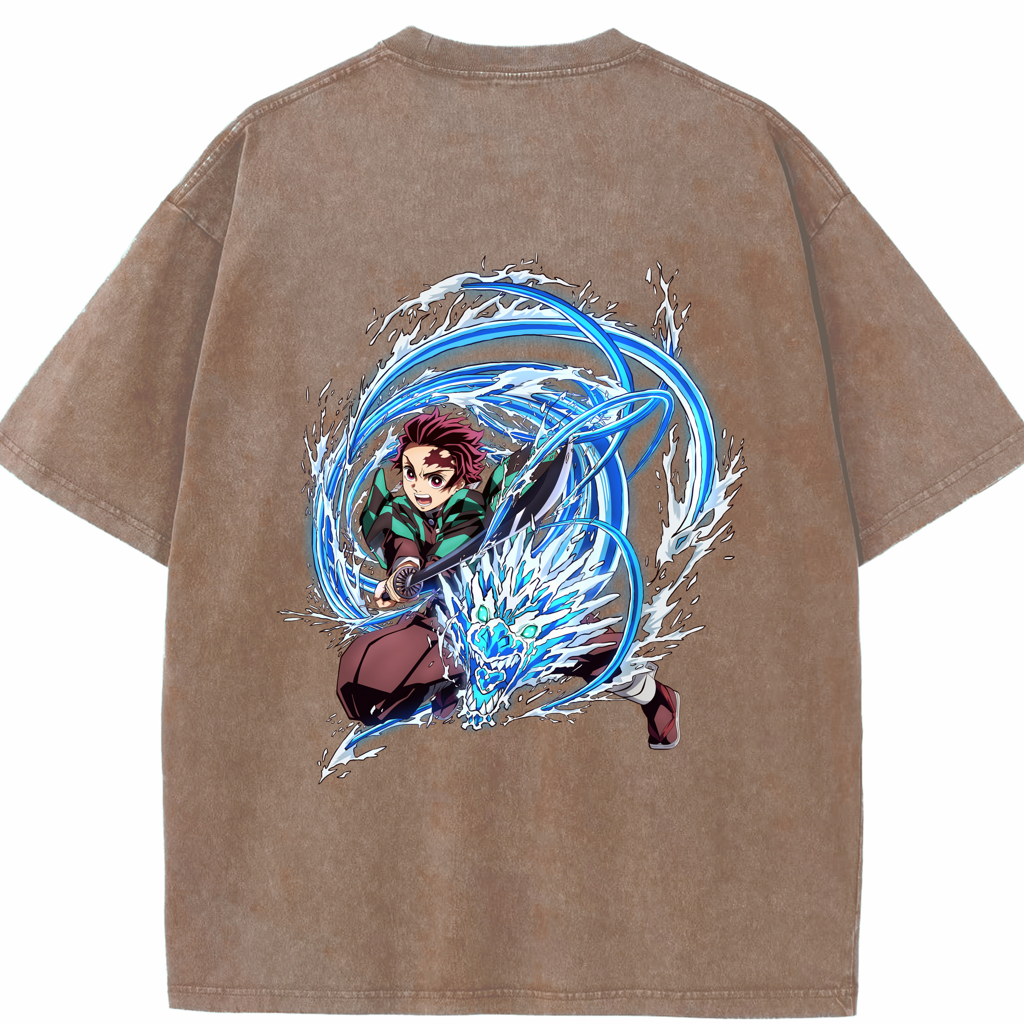 （画像用） 鬼滅の刃 竈門 炭治郎／かまど たんじろう Kamado Tanjirou 綿100% ヴィンテージ風 半袖Tシャツ（背面プリント）