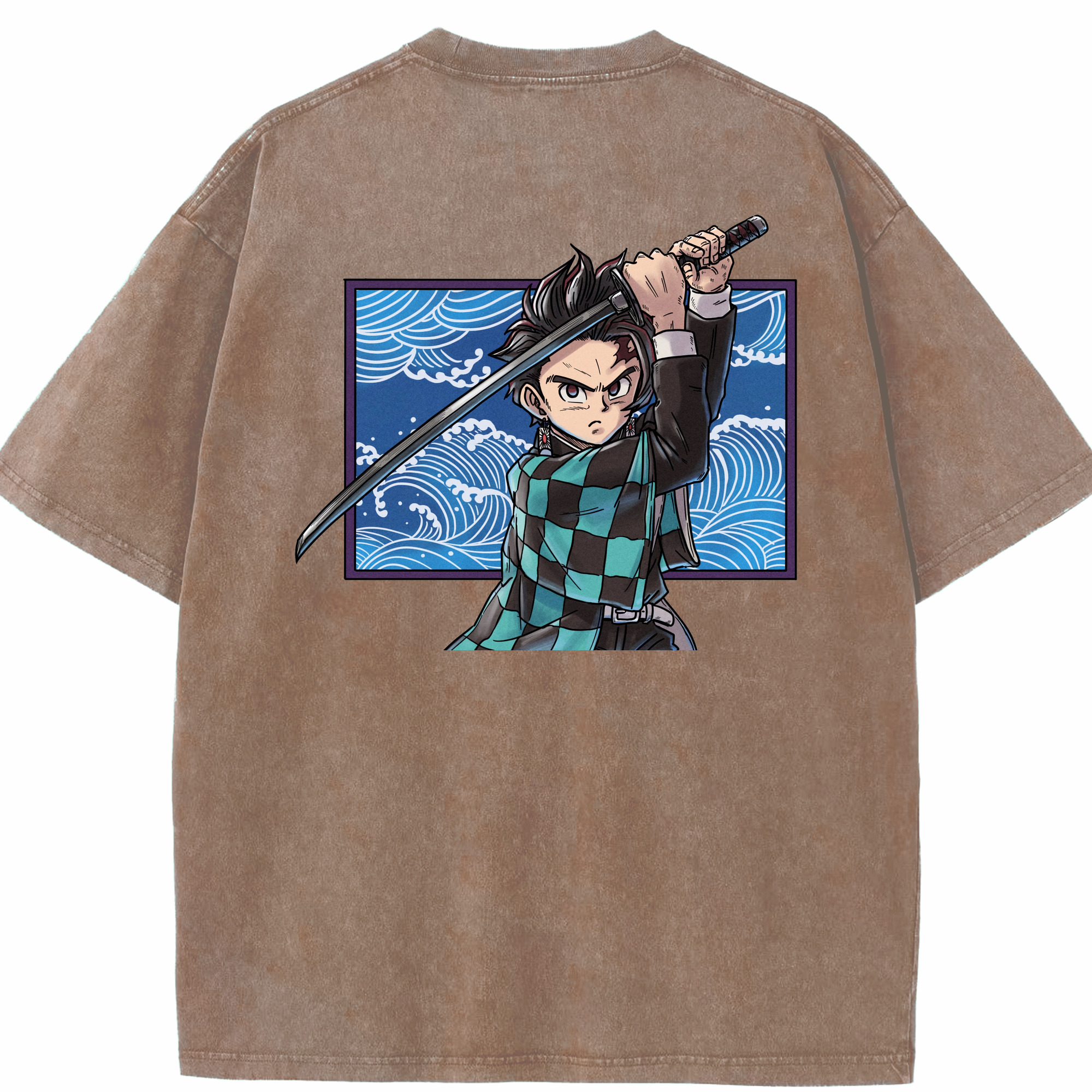 （画像用） 鬼滅の刃 竈門 炭治郎／かまど たんじろう Kamado Tanjirou 綿100% ヴィンテージ風 半袖Tシャツ（背面プリント）