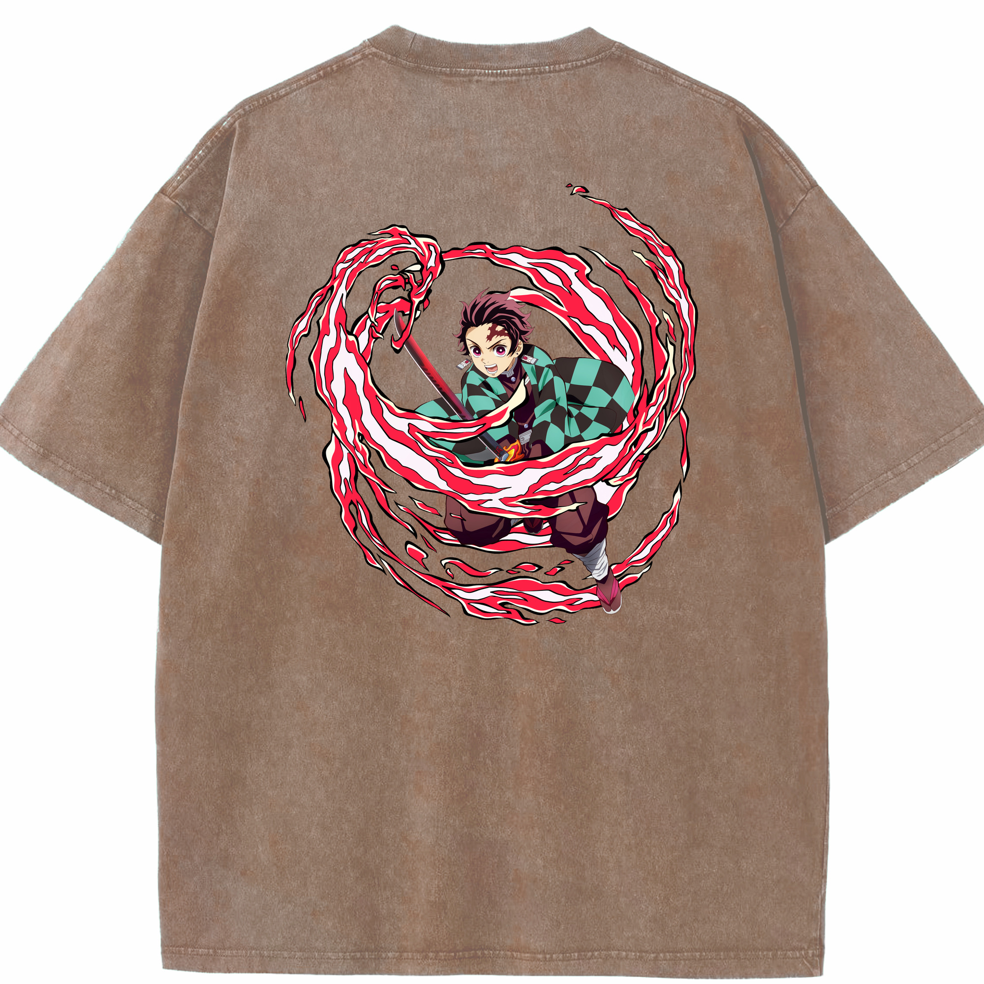 （画像用） 鬼滅の刃 竈門 炭治郎／かまど たんじろう Kamado Tanjirou 綿100% ヴィンテージ風 半袖Tシャツ（背面プリント）