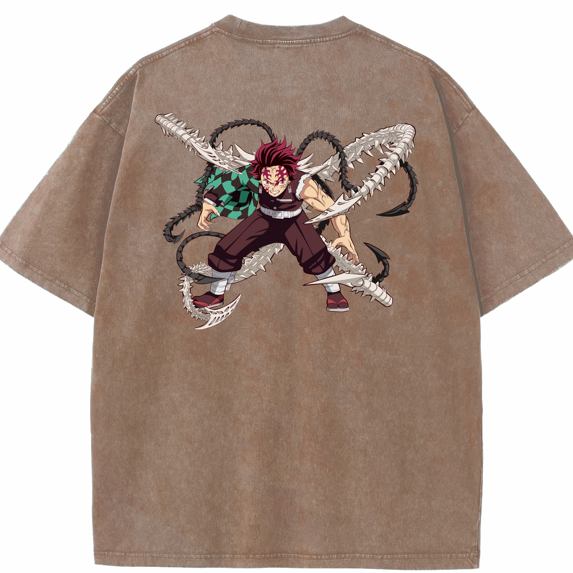（画像用） 鬼滅の刃 竈門 炭治郎／かまど たんじろう Kamado Tanjirou 綿100% ヴィンテージ風 半袖Tシャツ（背面プリント）