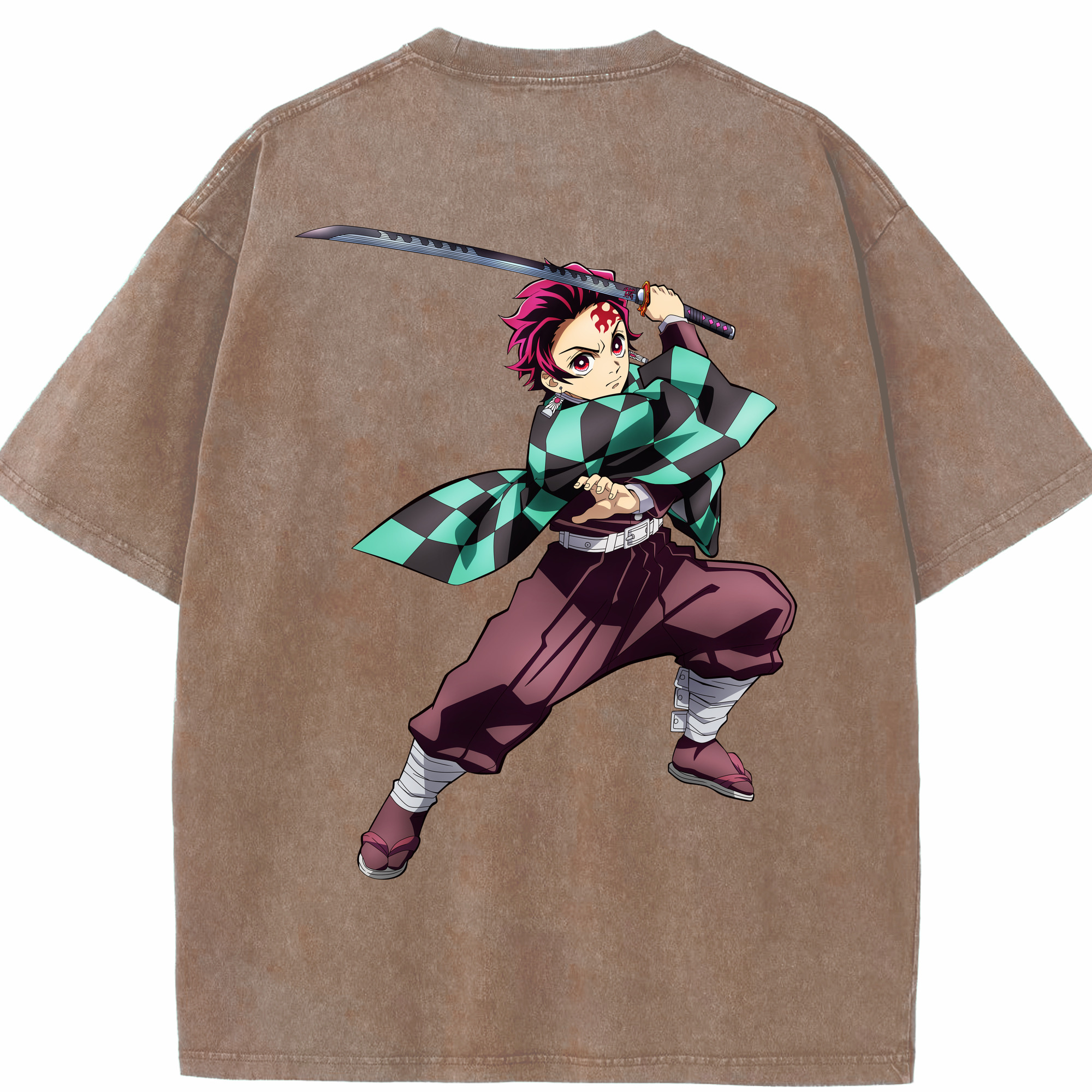 （画像用） 鬼滅の刃 竈門 炭治郎／かまど たんじろう Kamado Tanjirou 綿100% ヴィンテージ風 半袖Tシャツ（背面プリント）