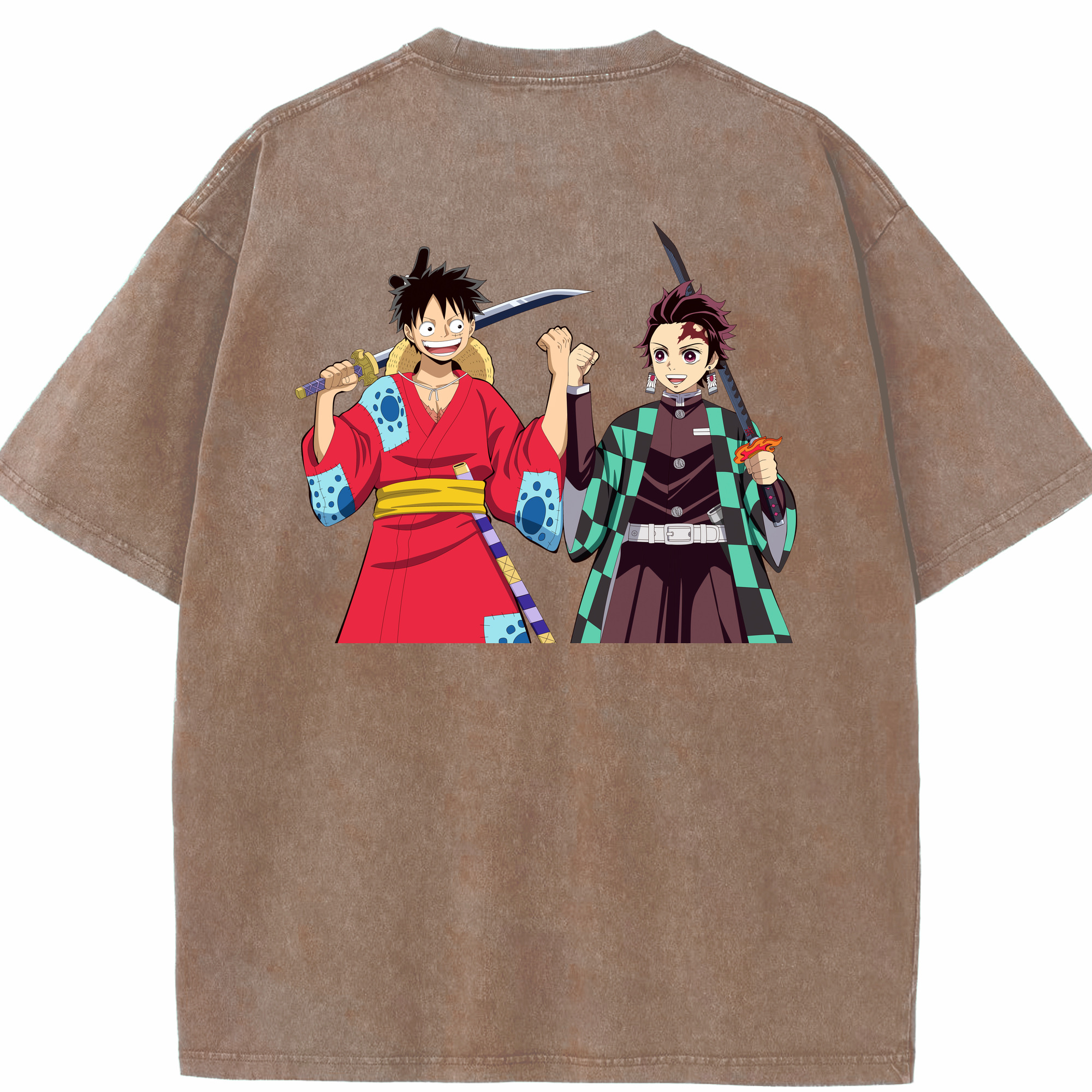 （画像用） 鬼滅の刃 竈門 炭治郎／かまど たんじろう Kamado Tanjirou 綿100% ヴィンテージ風 半袖Tシャツ（背面プリント）