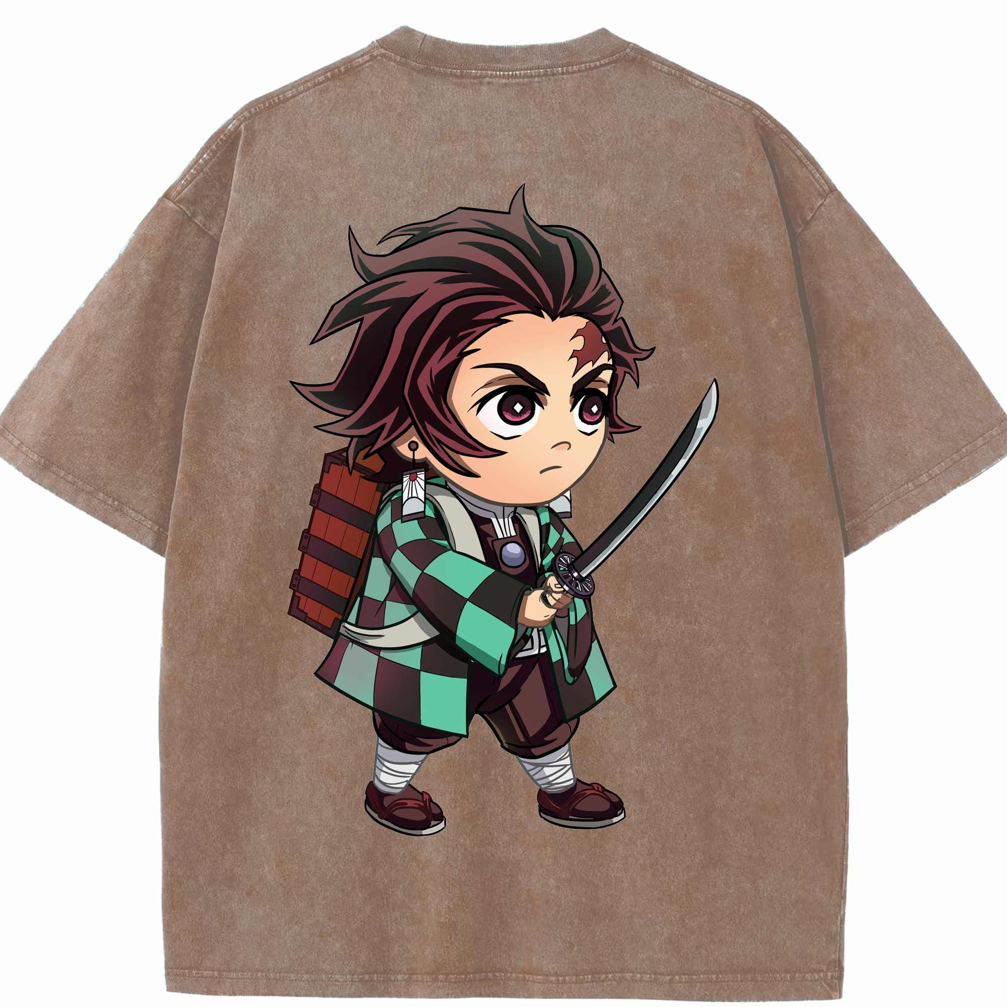 （画像用） 鬼滅の刃 竈門 炭治郎／かまど たんじろう Kamado Tanjirou 綿100% ヴィンテージ風 半袖Tシャツ（背面プリント）