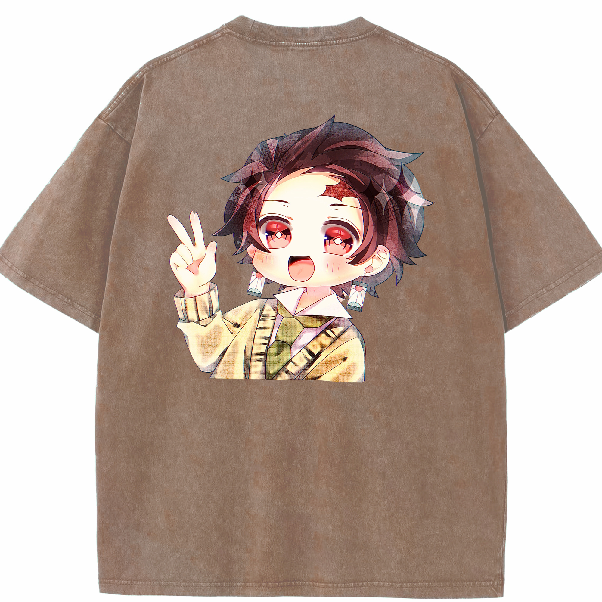 （画像用） 鬼滅の刃 竈門 炭治郎／かまど たんじろう Kamado Tanjirou 綿100% ヴィンテージ風 半袖Tシャツ（背面プリント）