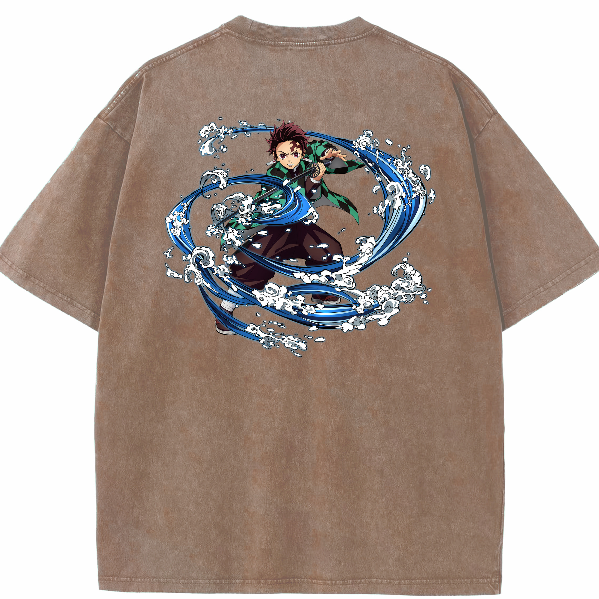 （画像用） 鬼滅の刃 竈門 炭治郎／かまど たんじろう Kamado Tanjirou 綿100% ヴィンテージ風 半袖Tシャツ（背面プリント）
