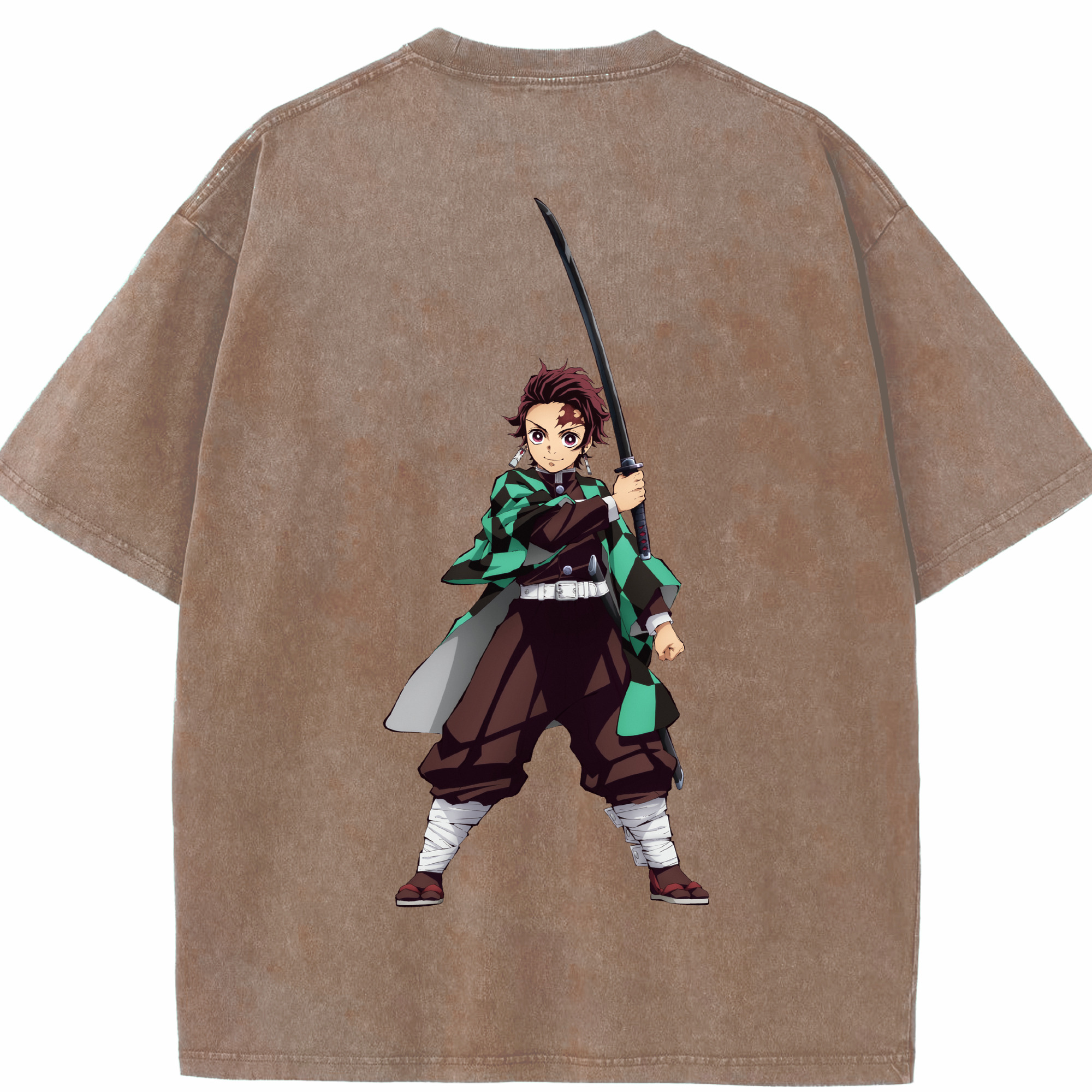 （画像用） 鬼滅の刃 竈門 炭治郎／かまど たんじろう Kamado Tanjirou 綿100% ヴィンテージ風 半袖Tシャツ（背面プリント）