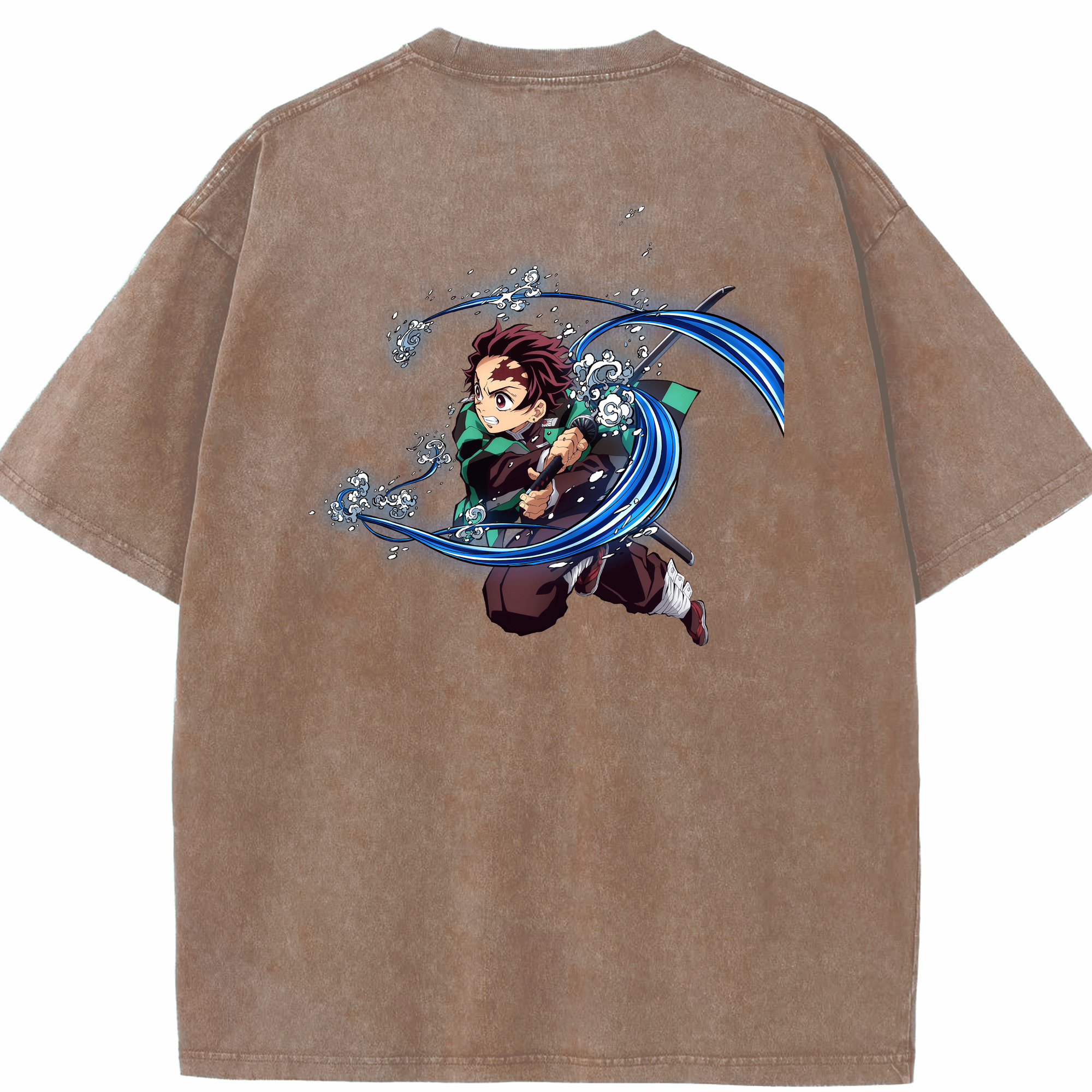 （画像用） 鬼滅の刃 竈門 炭治郎／かまど たんじろう Kamado Tanjirou 綿100% ヴィンテージ風 半袖Tシャツ（背面プリント）
