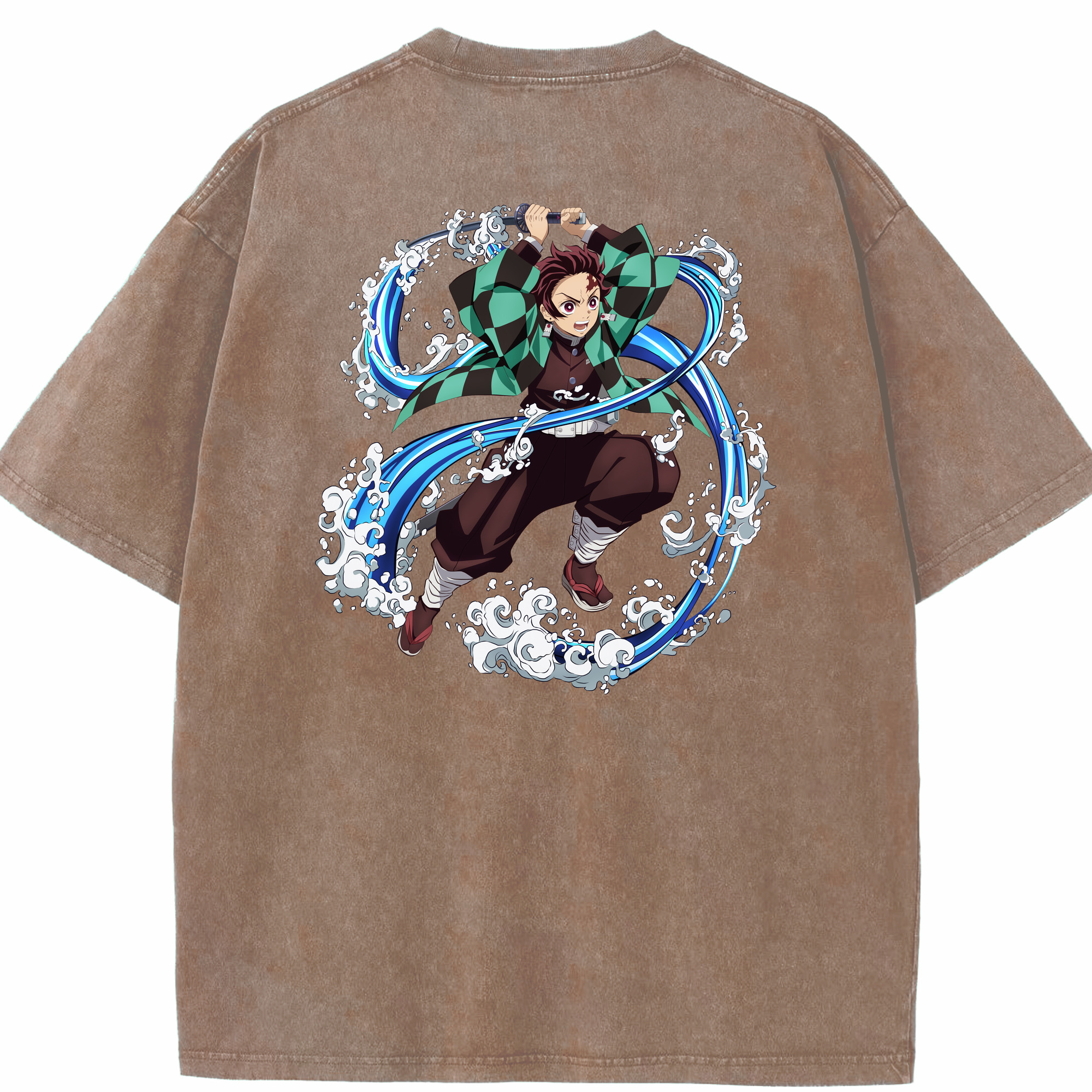 （画像用） 鬼滅の刃 竈門 炭治郎／かまど たんじろう Kamado Tanjirou 綿100% ヴィンテージ風 半袖Tシャツ（背面プリント）