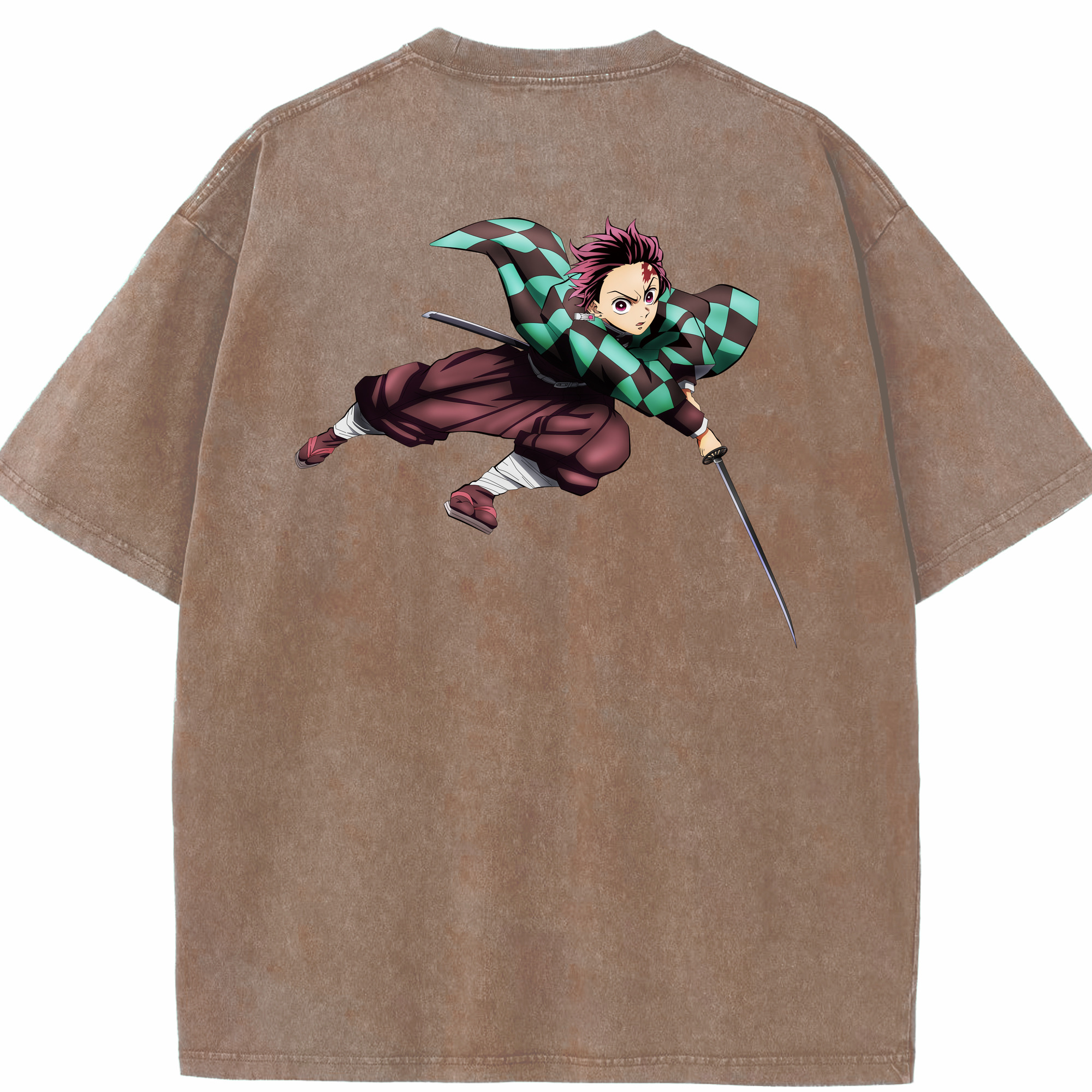 （画像用） 鬼滅の刃 竈門 炭治郎／かまど たんじろう Kamado Tanjirou 綿100% ヴィンテージ風 半袖Tシャツ（背面プリント）