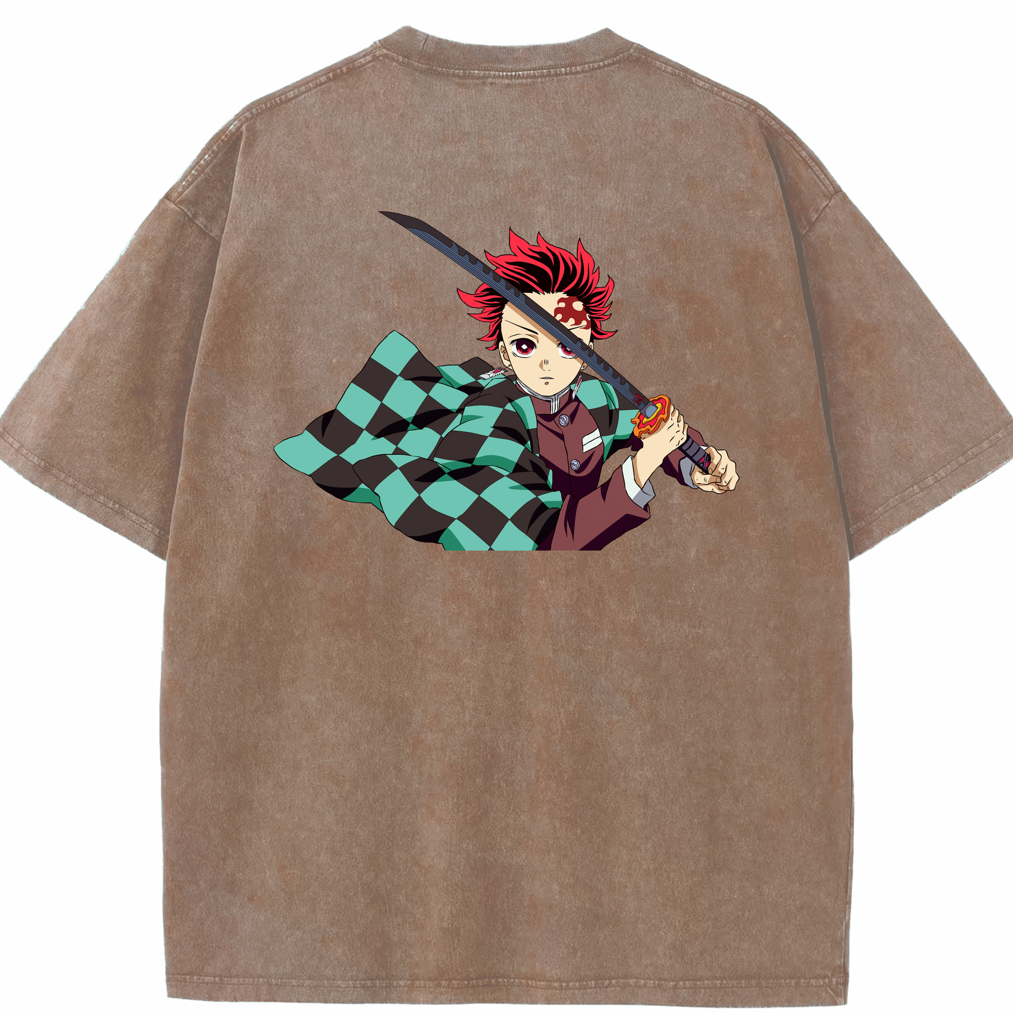 （画像用） 鬼滅の刃 竈門 炭治郎／かまど たんじろう Kamado Tanjirou 綿100% ヴィンテージ風 半袖Tシャツ（背面プリント）