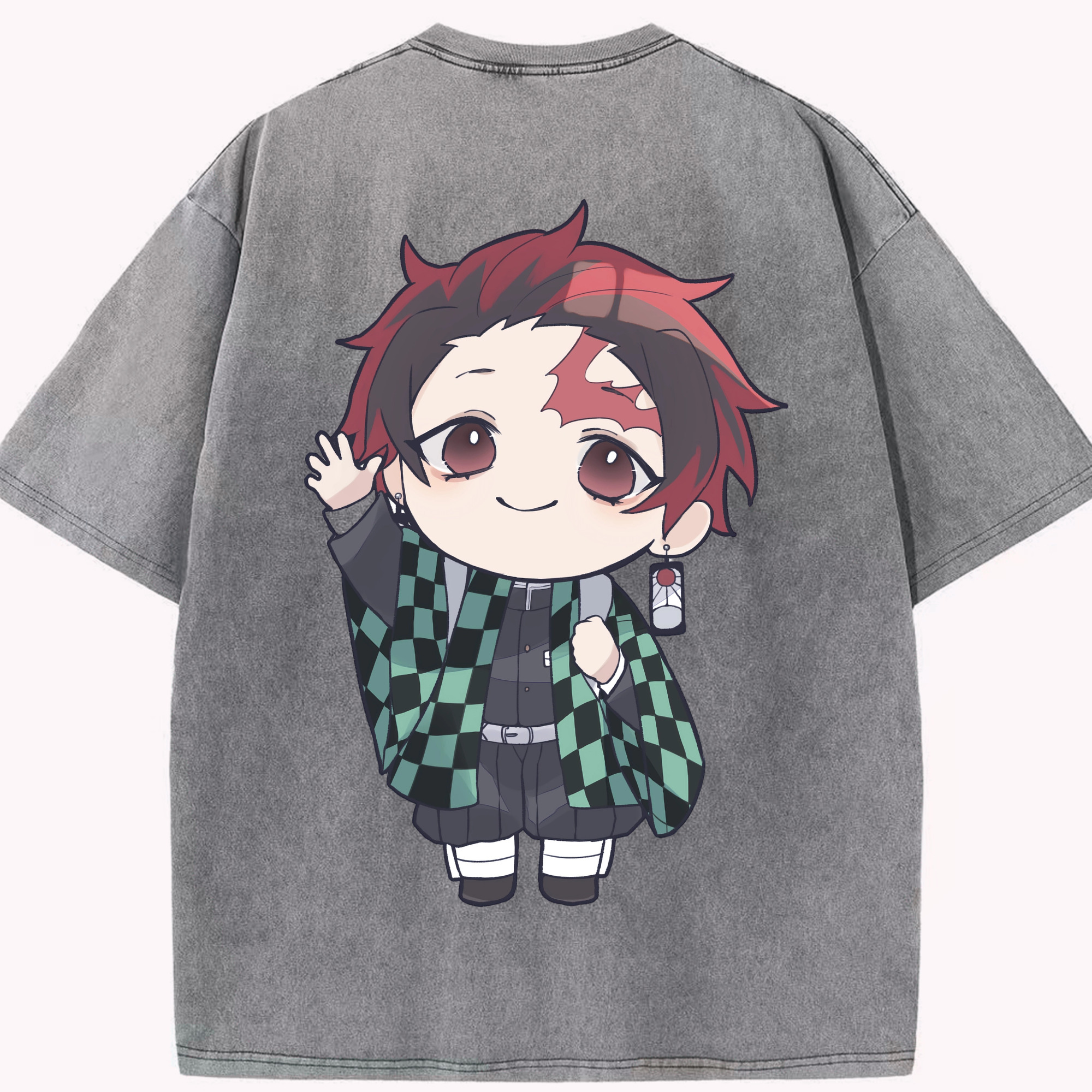 （画像用） 鬼滅の刃 竈門 炭治郎／かまど たんじろう Kamado Tanjirou 綿100% ヴィンテージ風 半袖Tシャツ（背面プリント）