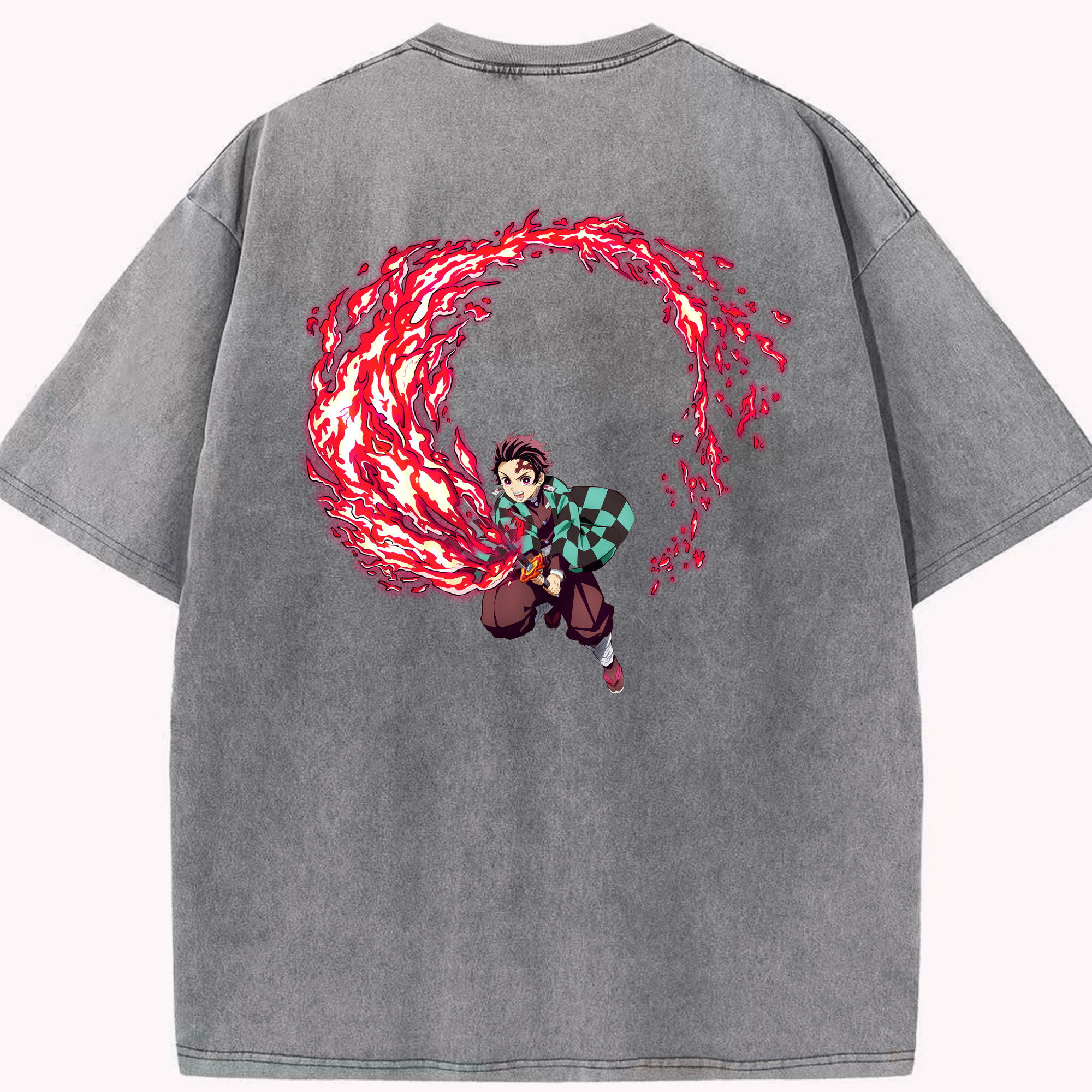 （画像用） 鬼滅の刃 竈門 炭治郎／かまど たんじろう Kamado Tanjirou 綿100% ヴィンテージ風 半袖Tシャツ（背面プリント）