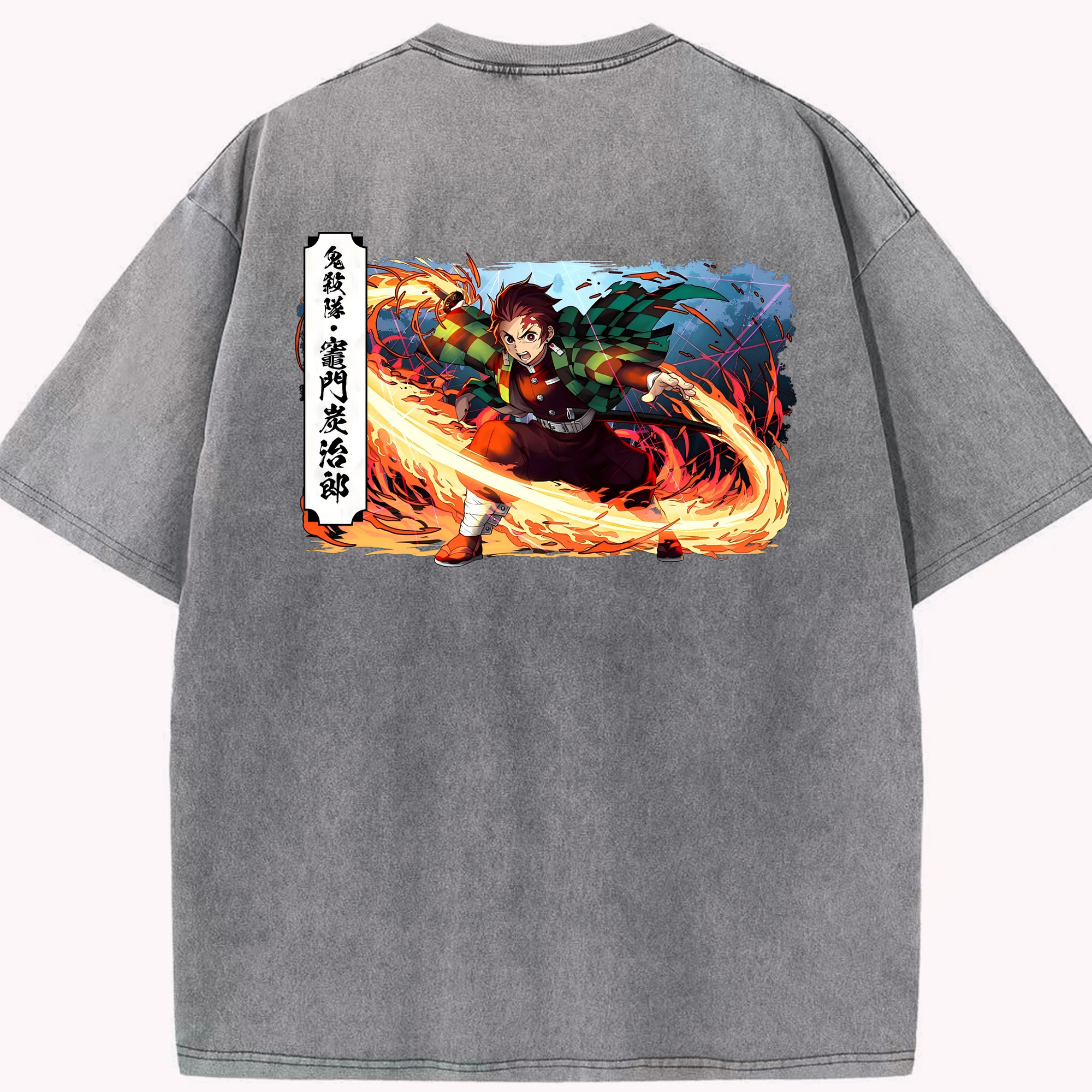 （画像用） 鬼滅の刃 竈門 炭治郎／かまど たんじろう Kamado Tanjirou 綿100% ヴィンテージ風 半袖Tシャツ（背面プリント）