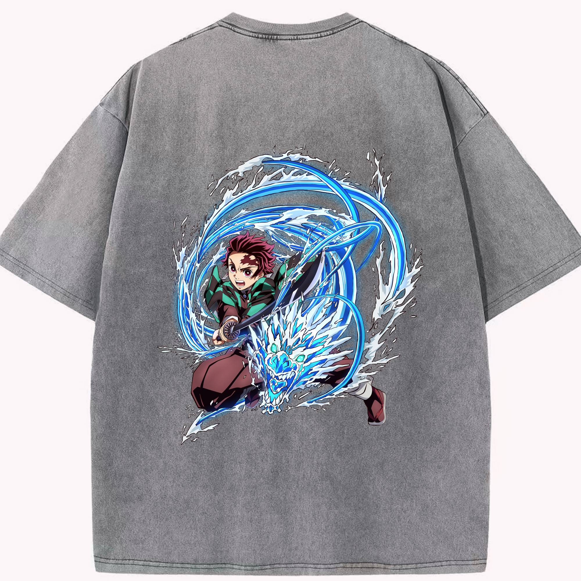 （画像用） 鬼滅の刃 竈門 炭治郎／かまど たんじろう Kamado Tanjirou 綿100% ヴィンテージ風 半袖Tシャツ（背面プリント）