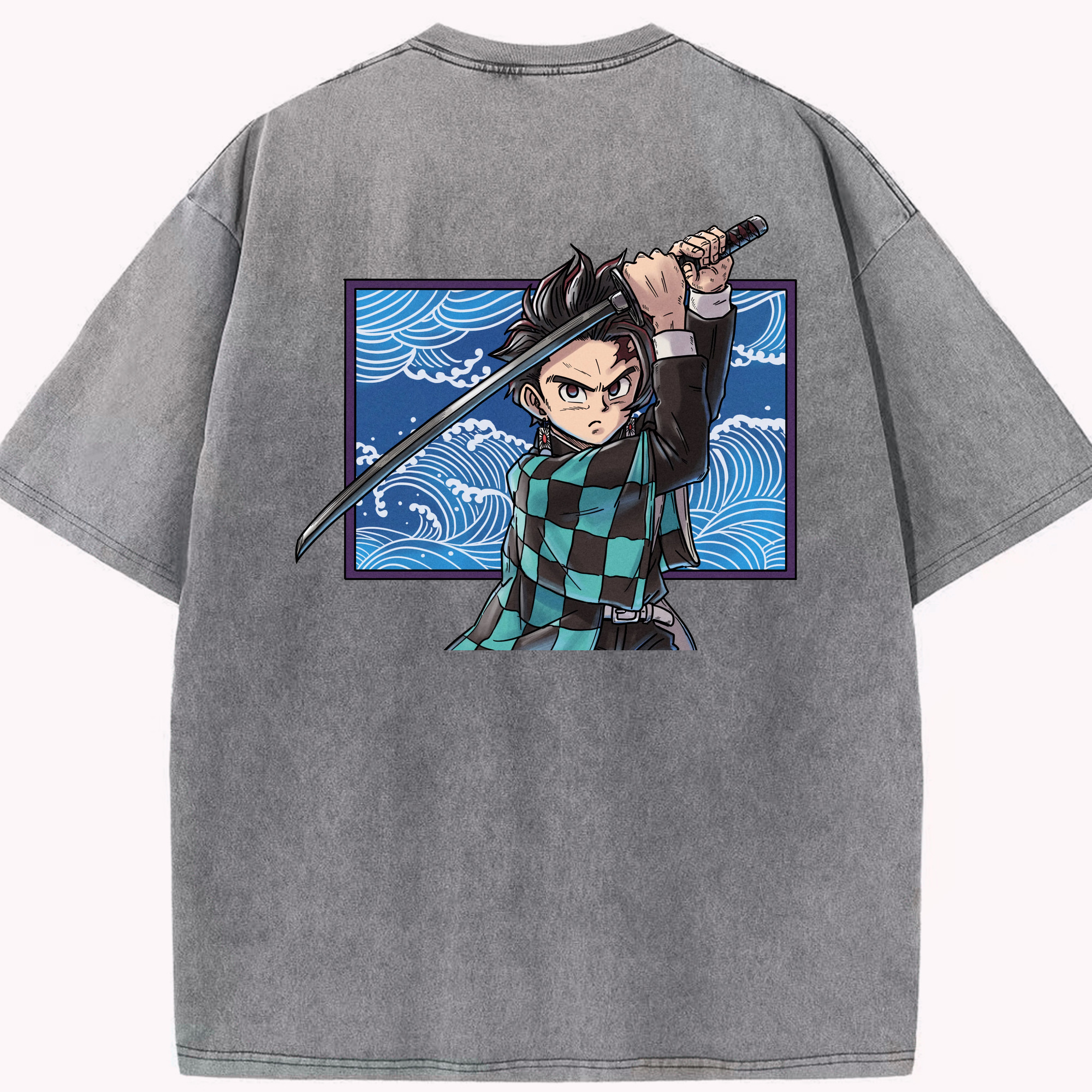 （画像用） 鬼滅の刃 竈門 炭治郎／かまど たんじろう Kamado Tanjirou 綿100% ヴィンテージ風 半袖Tシャツ（背面プリント）