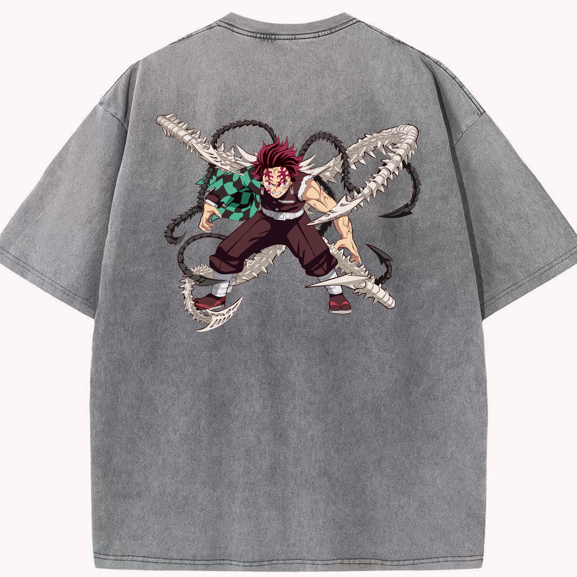 （画像用） 鬼滅の刃 竈門 炭治郎／かまど たんじろう Kamado Tanjirou 綿100% ヴィンテージ風 半袖Tシャツ（背面プリント）