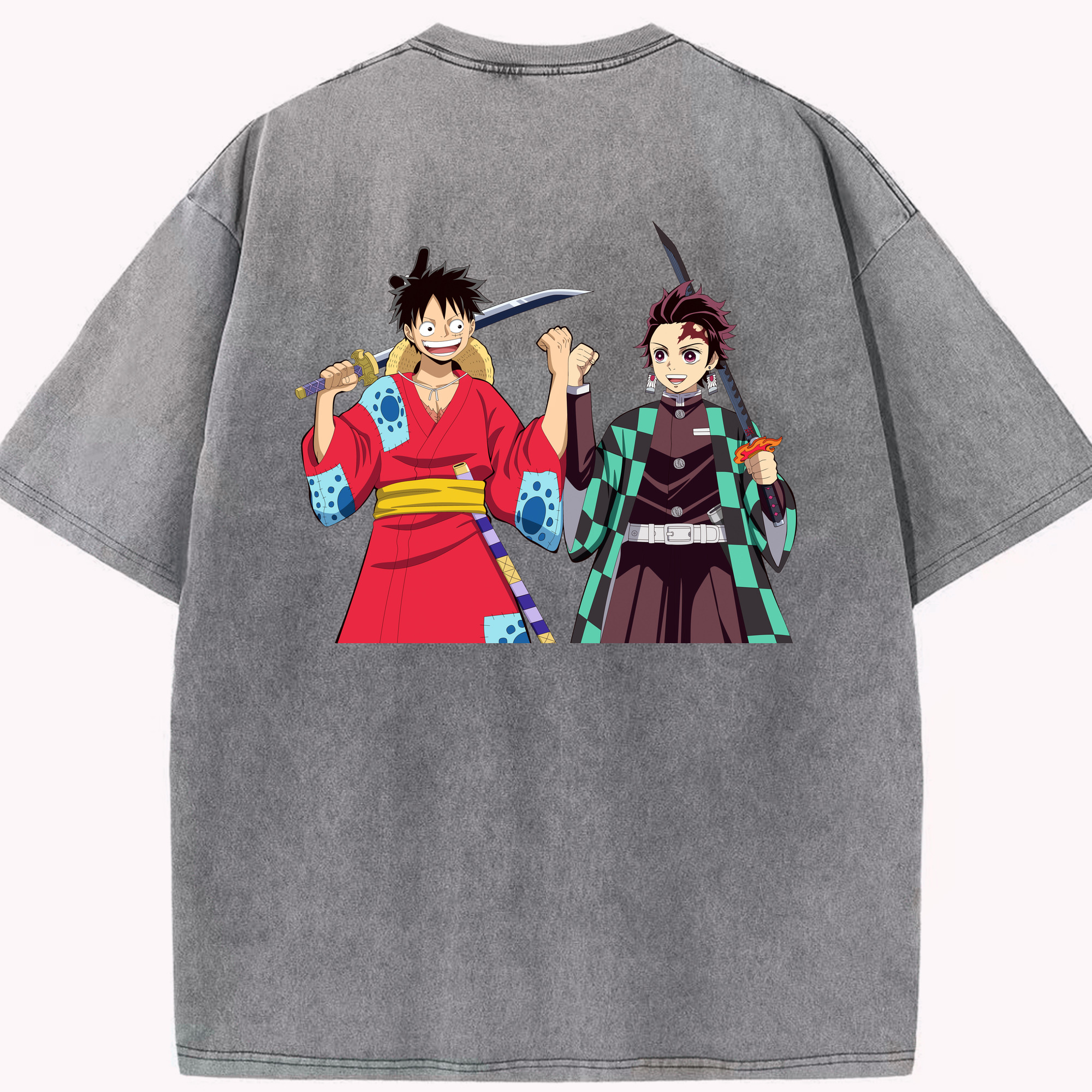 （画像用） 鬼滅の刃 竈門 炭治郎／かまど たんじろう Kamado Tanjirou 綿100% ヴィンテージ風 半袖Tシャツ（背面プリント）