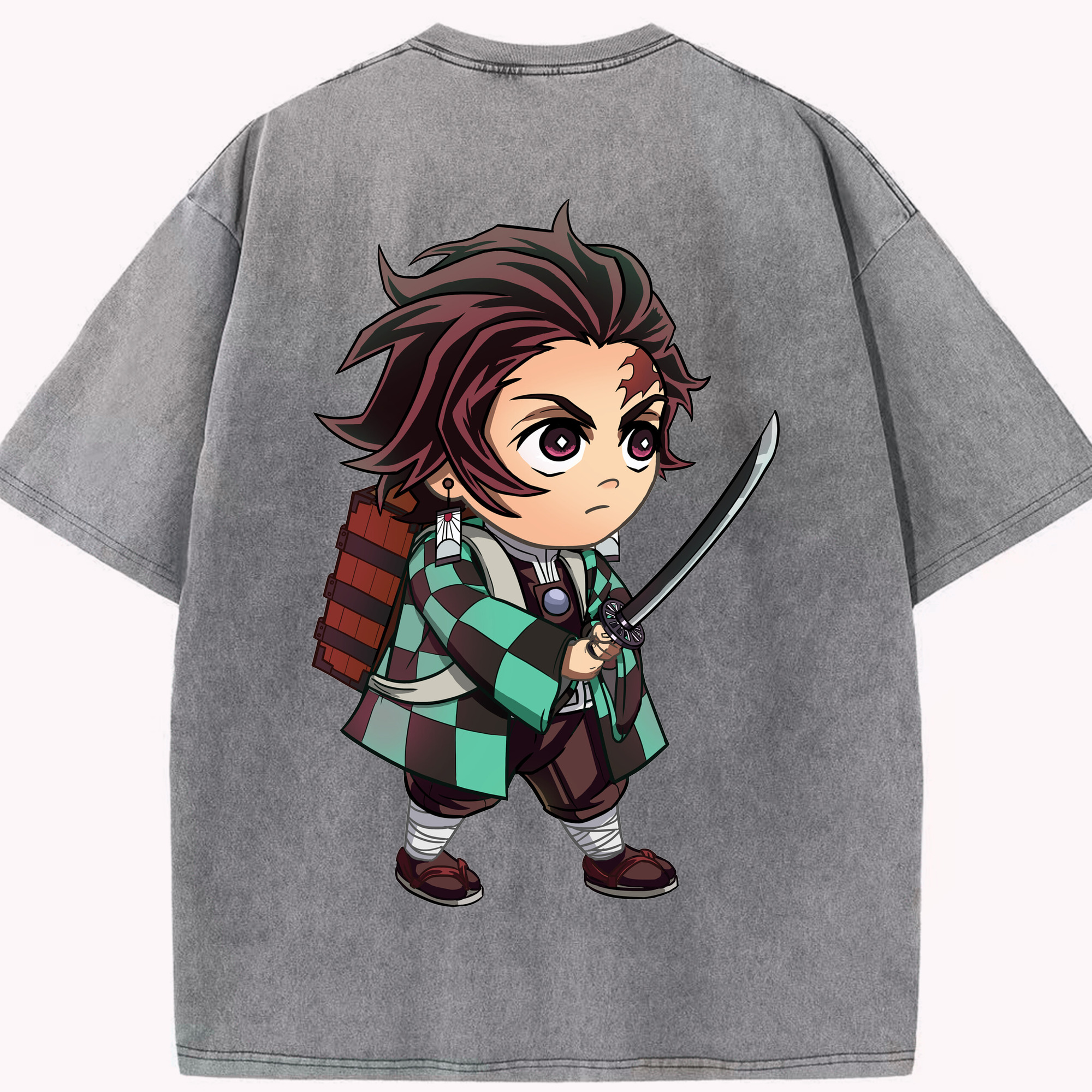 （画像用） 鬼滅の刃 竈門 炭治郎／かまど たんじろう Kamado Tanjirou 綿100% ヴィンテージ風 半袖Tシャツ（背面プリント）