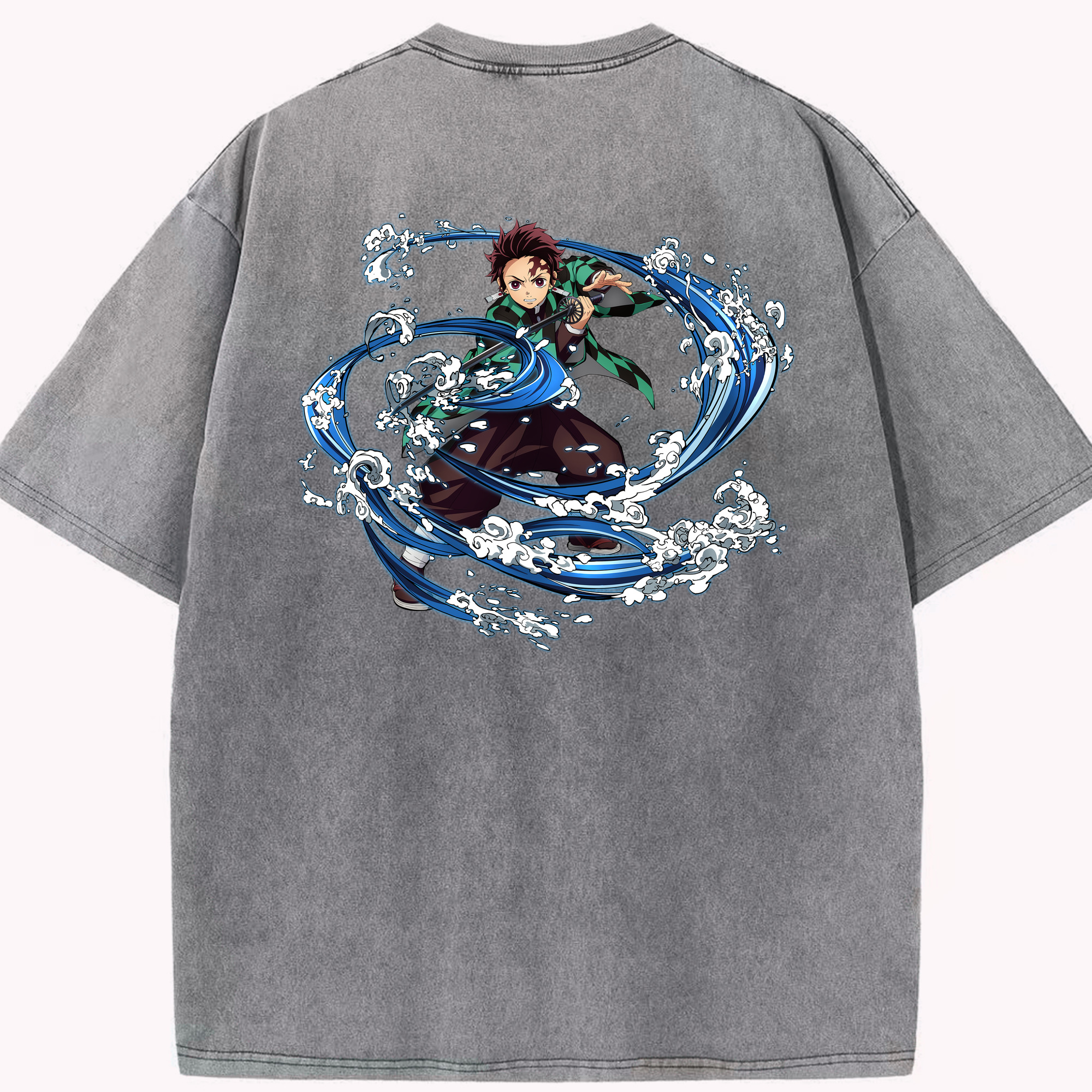 （画像用） 鬼滅の刃 竈門 炭治郎／かまど たんじろう Kamado Tanjirou 綿100% ヴィンテージ風 半袖Tシャツ（背面プリント）