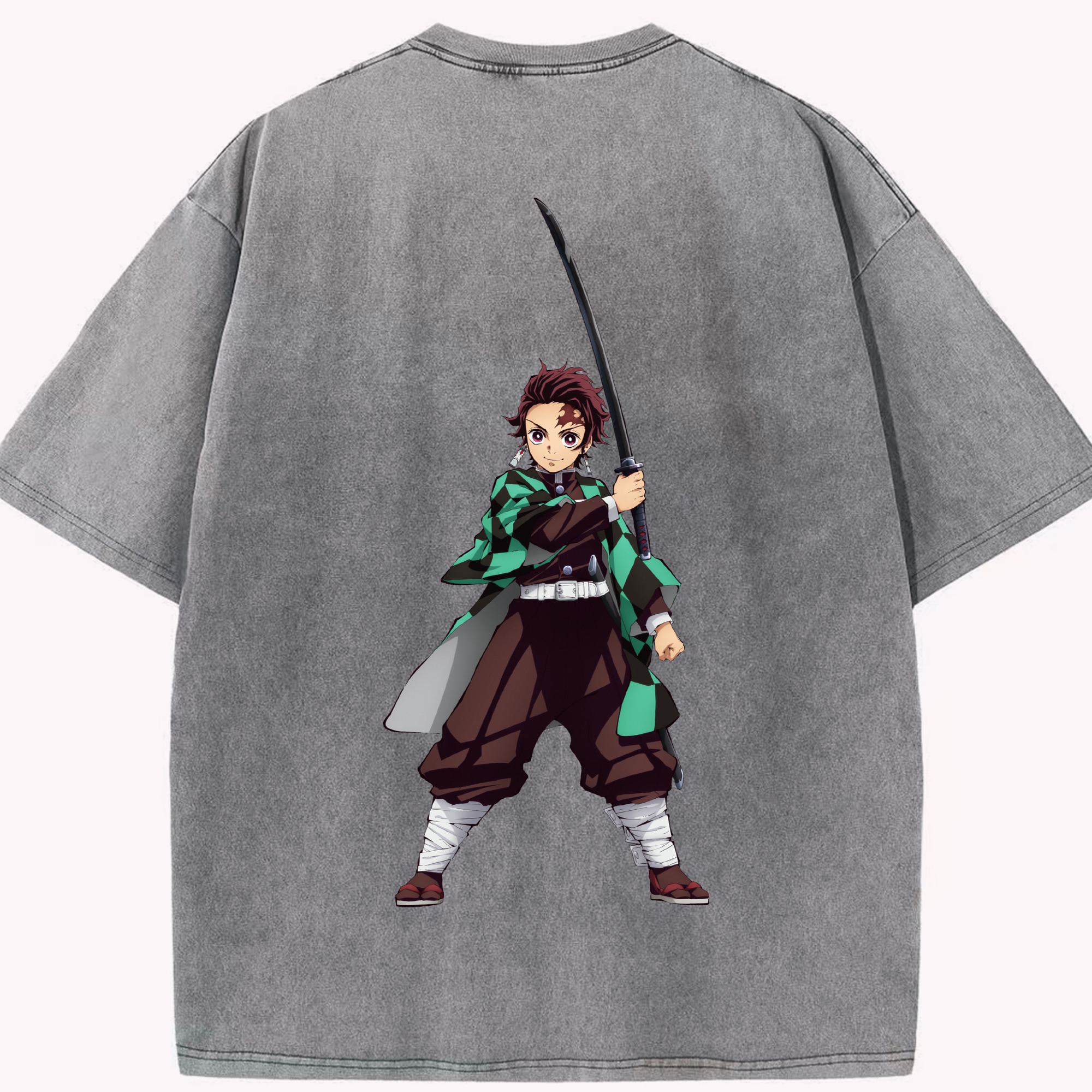 （画像用） 鬼滅の刃 竈門 炭治郎／かまど たんじろう Kamado Tanjirou 綿100% ヴィンテージ風 半袖Tシャツ（背面プリント）