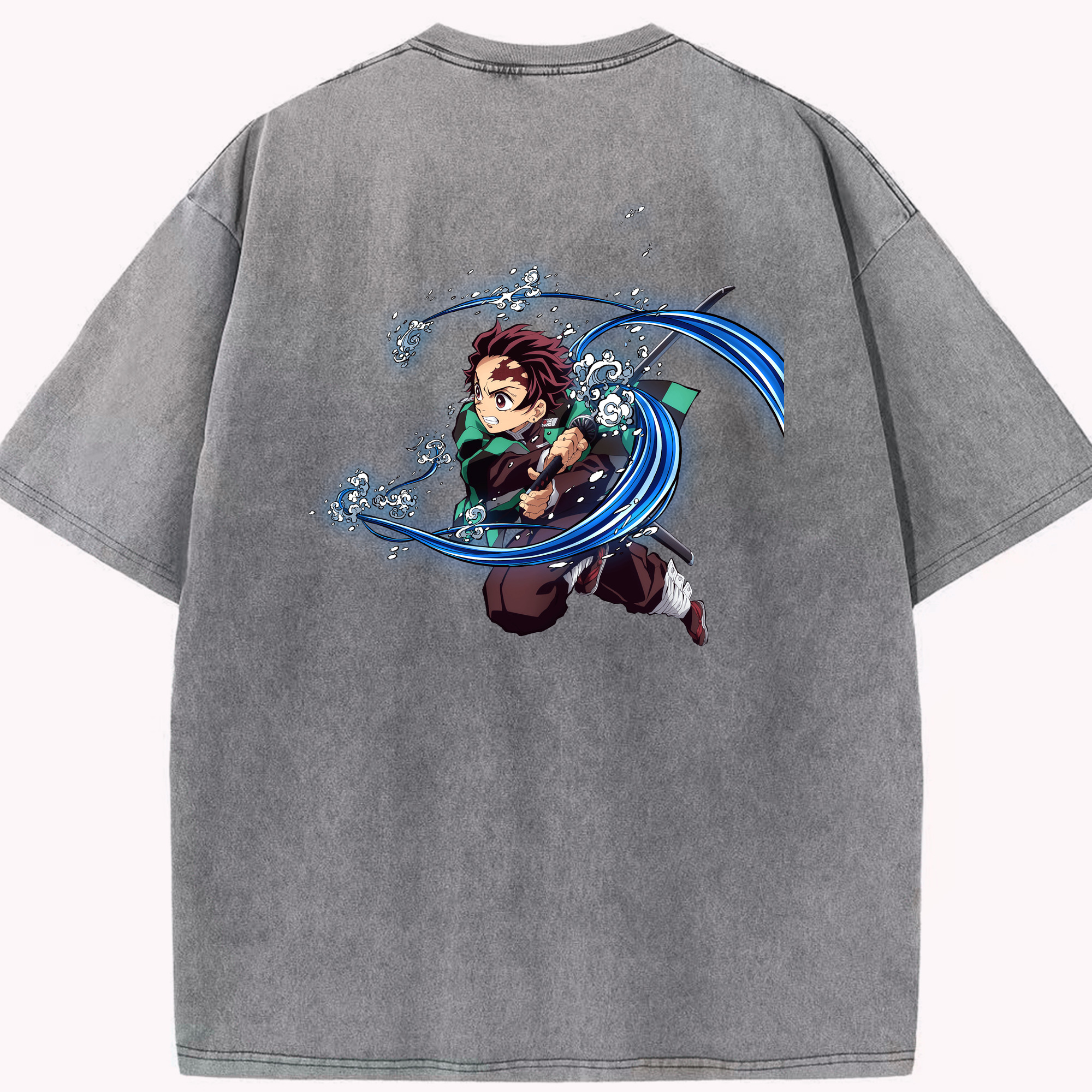 （画像用） 鬼滅の刃 竈門 炭治郎／かまど たんじろう Kamado Tanjirou 綿100% ヴィンテージ風 半袖Tシャツ（背面プリント）