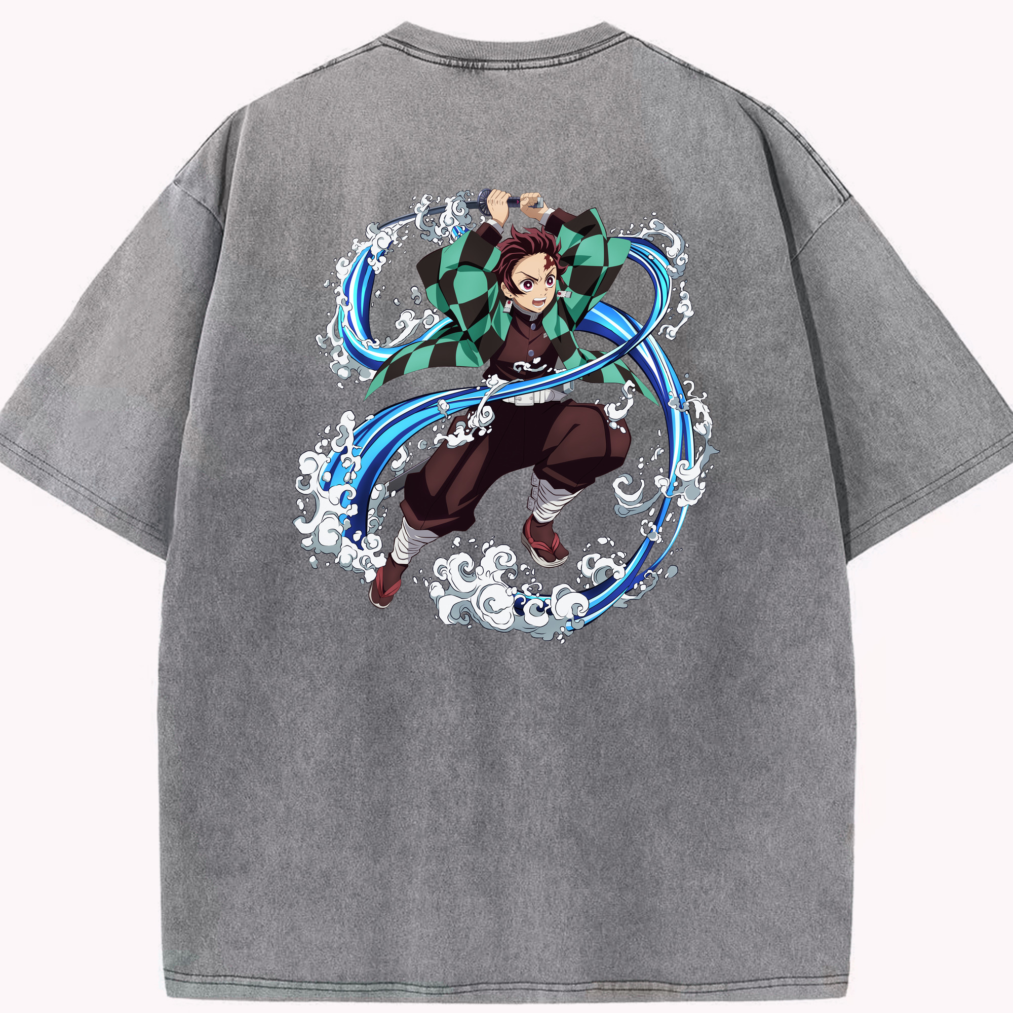 （画像用） 鬼滅の刃 竈門 炭治郎／かまど たんじろう Kamado Tanjirou 綿100% ヴィンテージ風 半袖Tシャツ（背面プリント）
