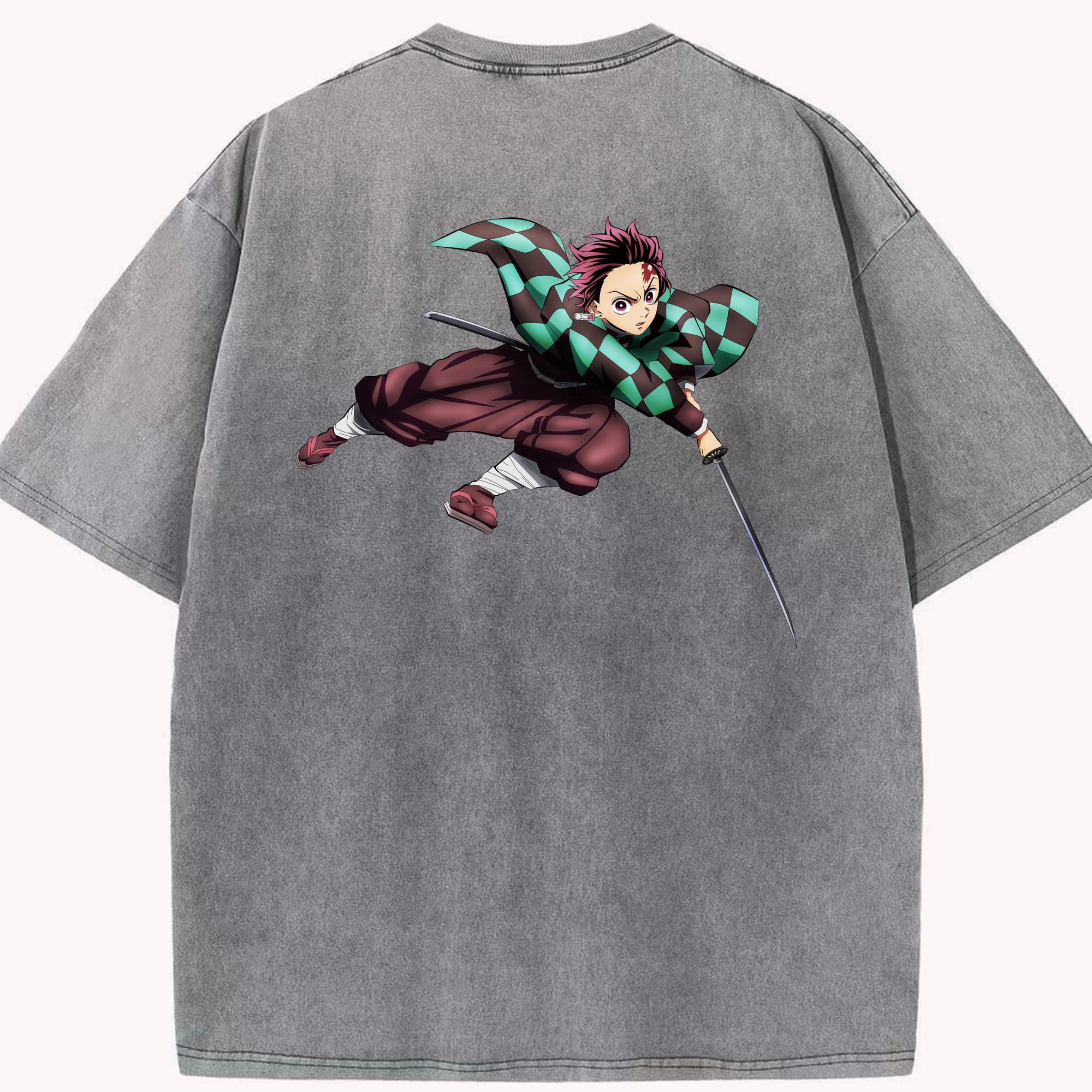 （画像用） 鬼滅の刃 竈門 炭治郎／かまど たんじろう Kamado Tanjirou 綿100% ヴィンテージ風 半袖Tシャツ（背面プリント）
