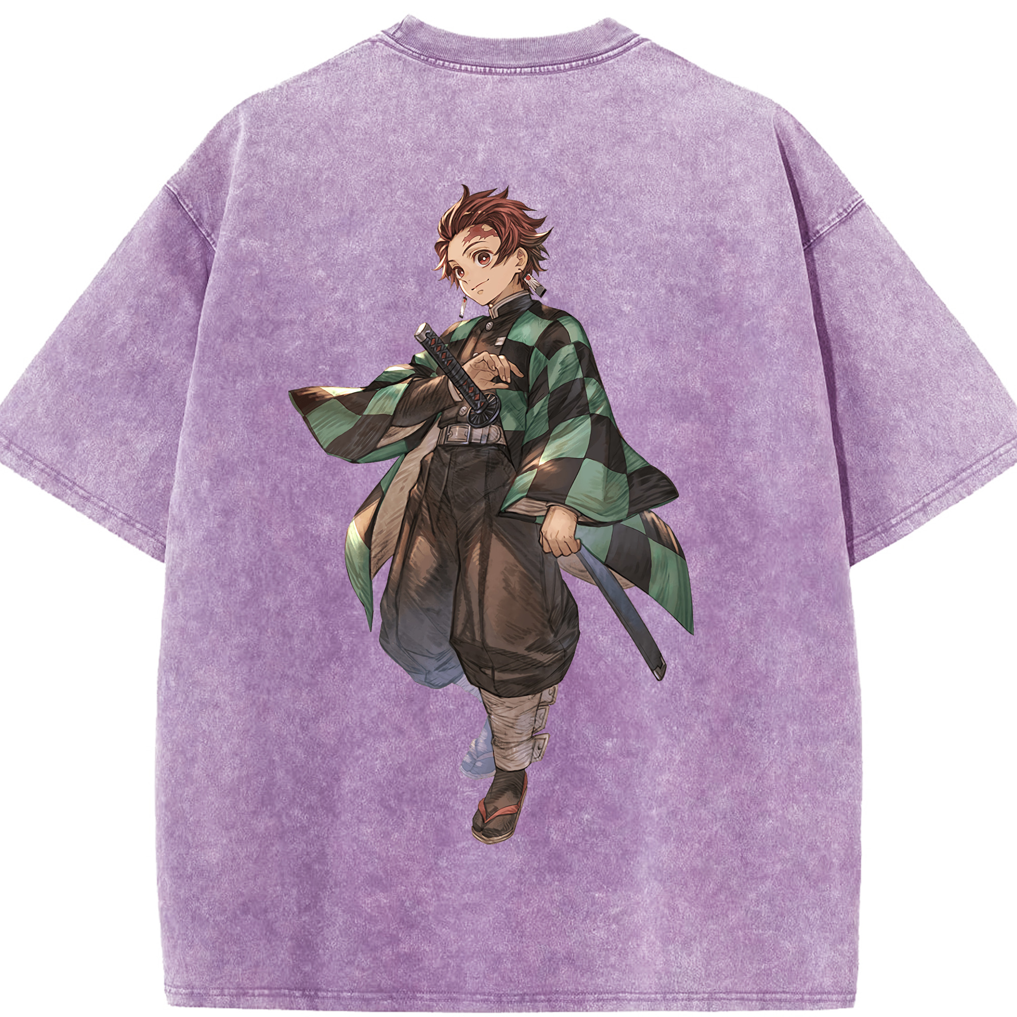 （画像用） 鬼滅の刃 竈門 炭治郎／かまど たんじろう Kamado Tanjirou 綿100% ヴィンテージ風 半袖Tシャツ（背面プリント）