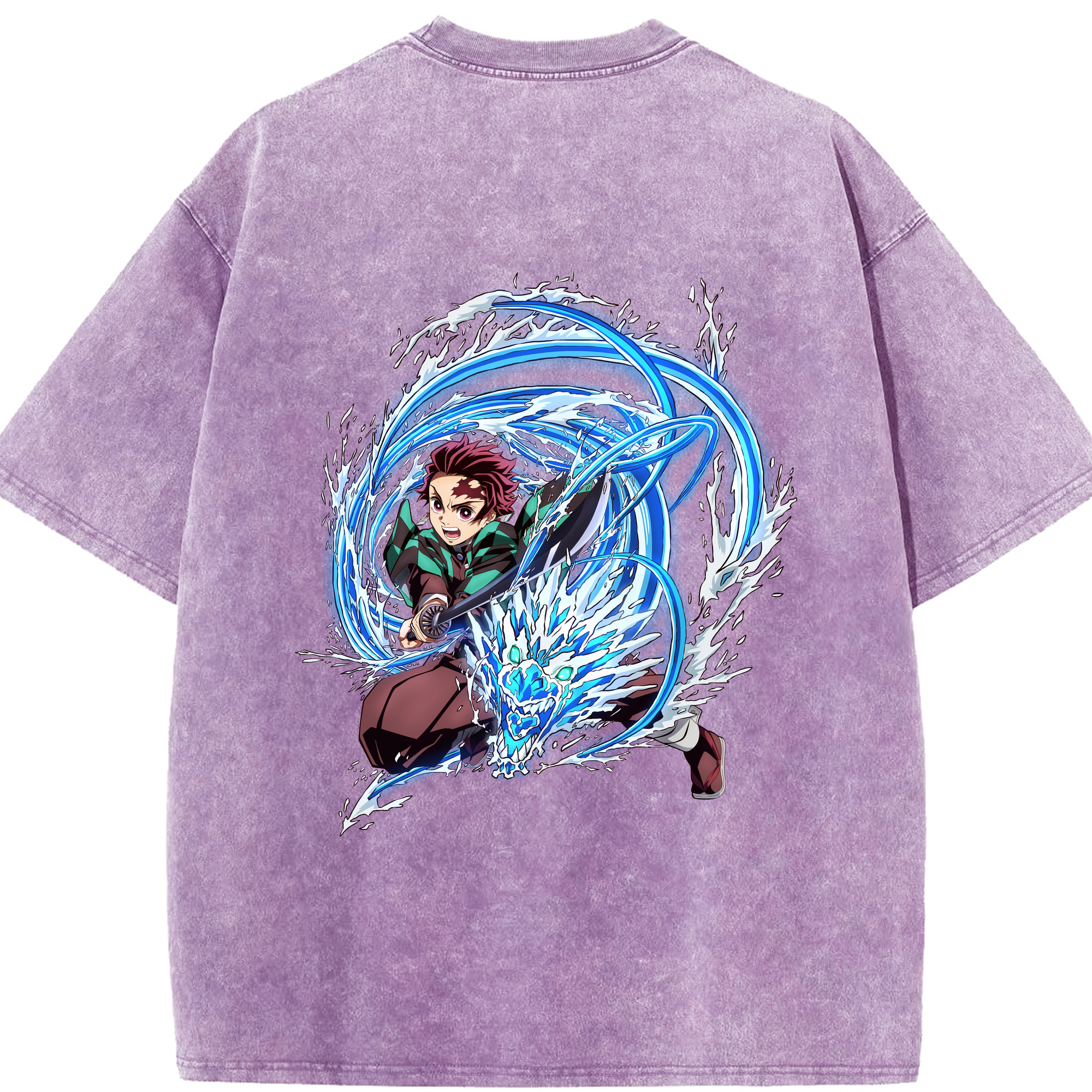 （画像用） 鬼滅の刃 竈門 炭治郎／かまど たんじろう Kamado Tanjirou 綿100% ヴィンテージ風 半袖Tシャツ（背面プリント）