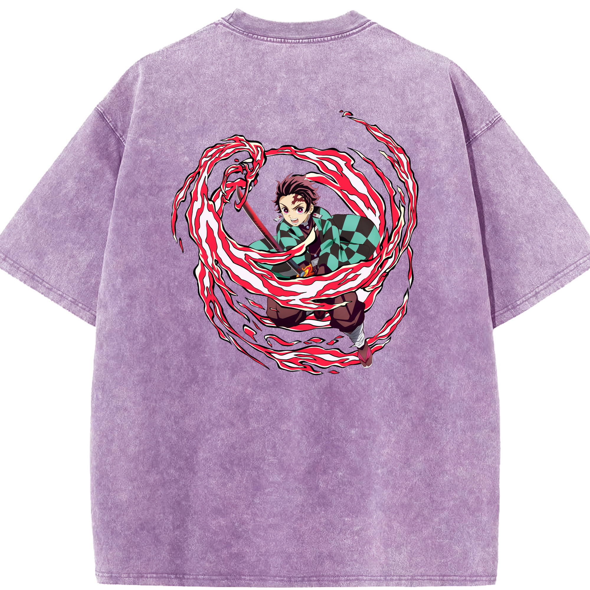 （画像用） 鬼滅の刃 竈門 炭治郎／かまど たんじろう Kamado Tanjirou 綿100% ヴィンテージ風 半袖Tシャツ（背面プリント）