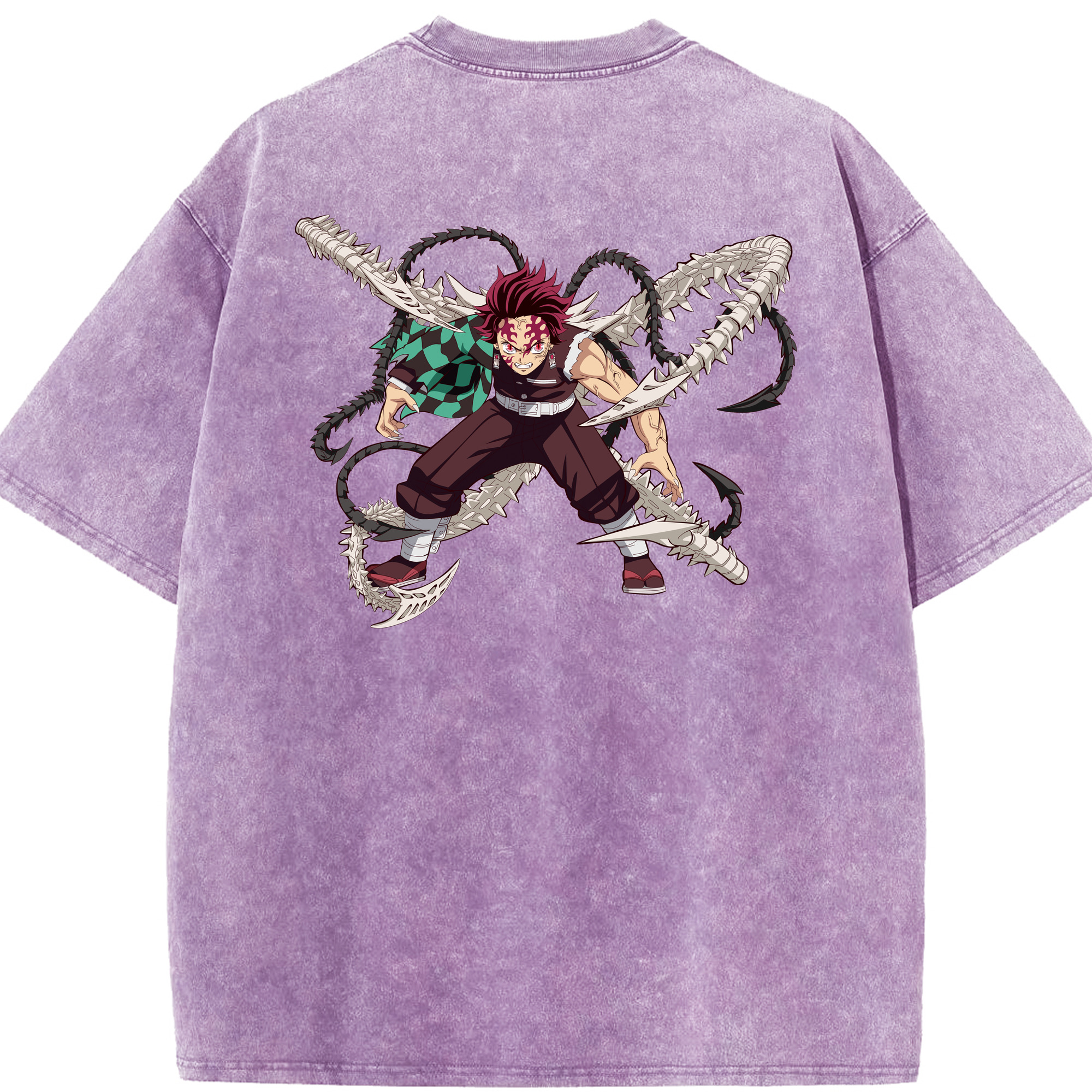 （画像用） 鬼滅の刃 竈門 炭治郎／かまど たんじろう Kamado Tanjirou 綿100% ヴィンテージ風 半袖Tシャツ（背面プリント）