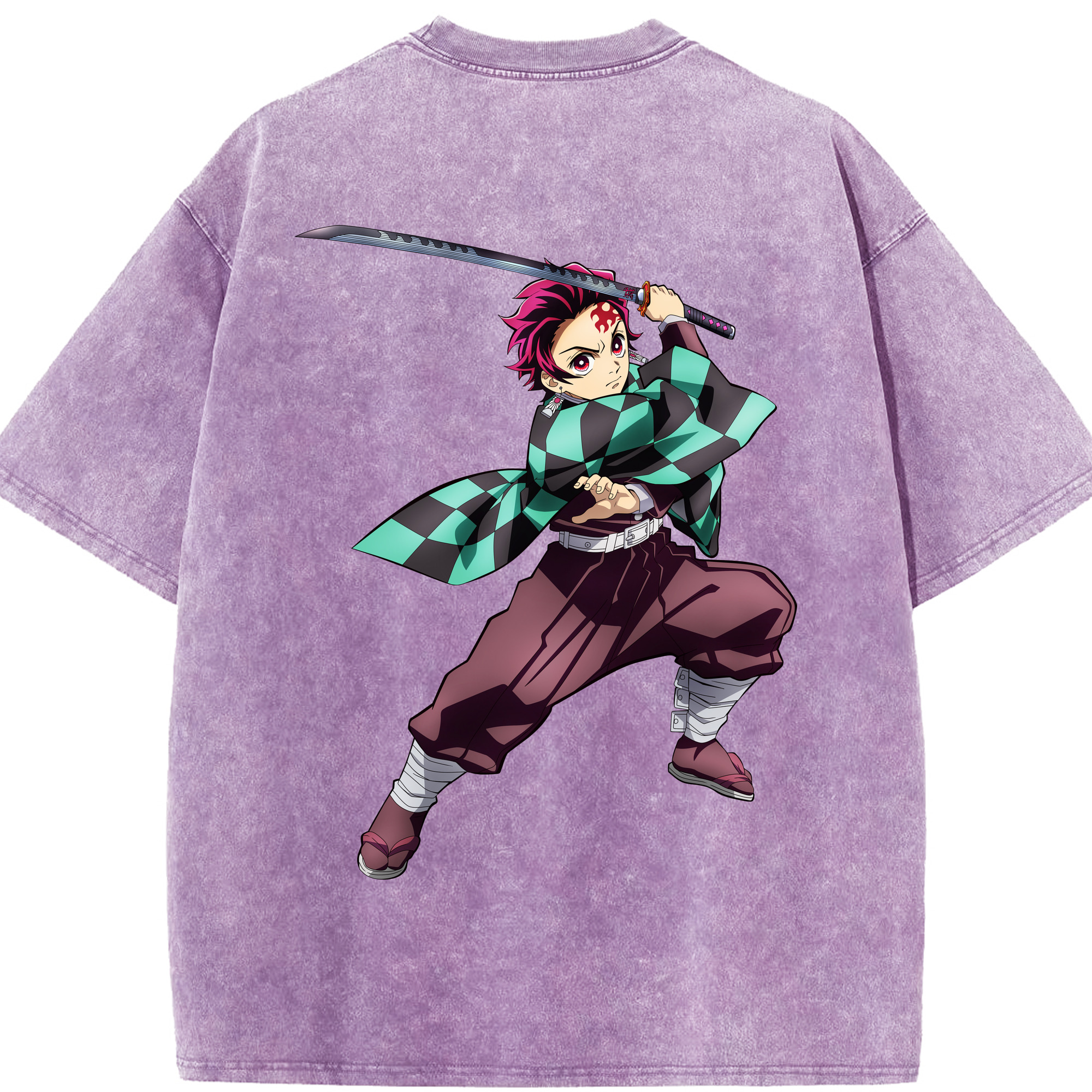 （画像用） 鬼滅の刃 竈門 炭治郎／かまど たんじろう Kamado Tanjirou 綿100% ヴィンテージ風 半袖Tシャツ（背面プリント）