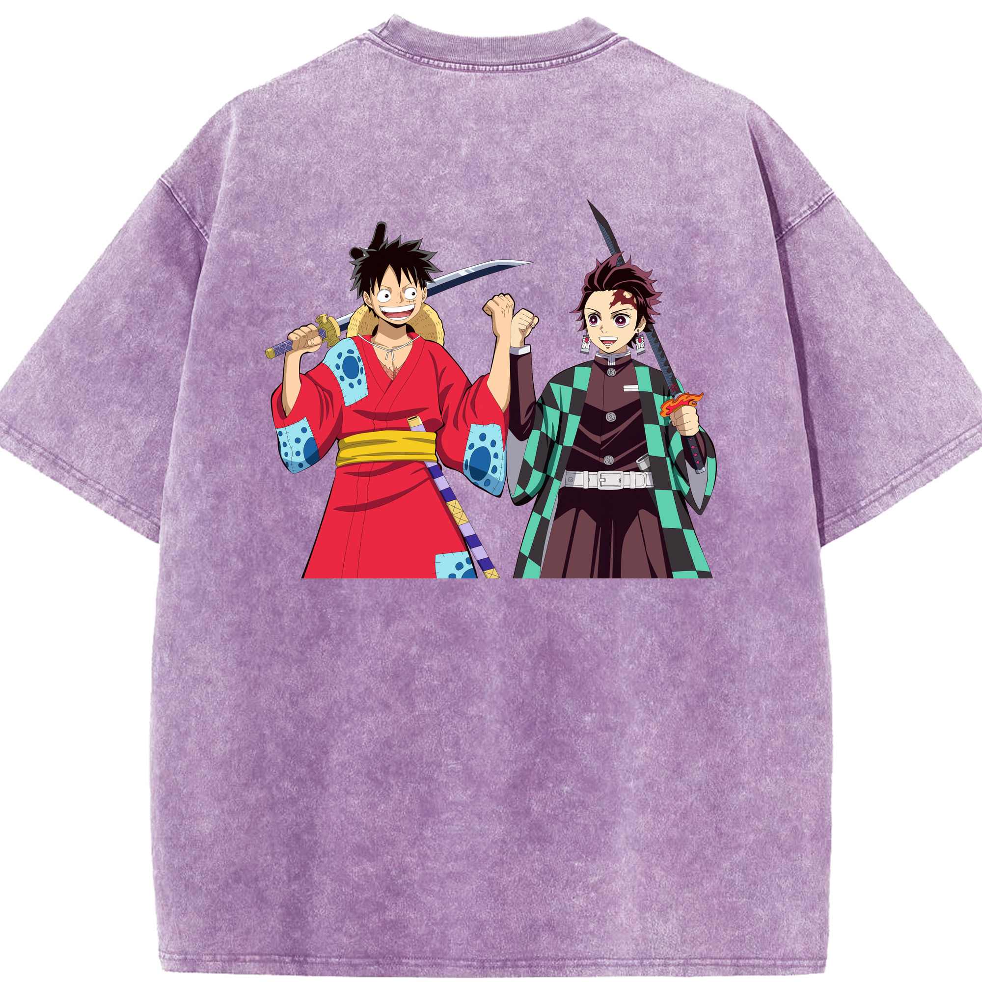 （画像用） 鬼滅の刃 竈門 炭治郎／かまど たんじろう Kamado Tanjirou 綿100% ヴィンテージ風 半袖Tシャツ（背面プリント）