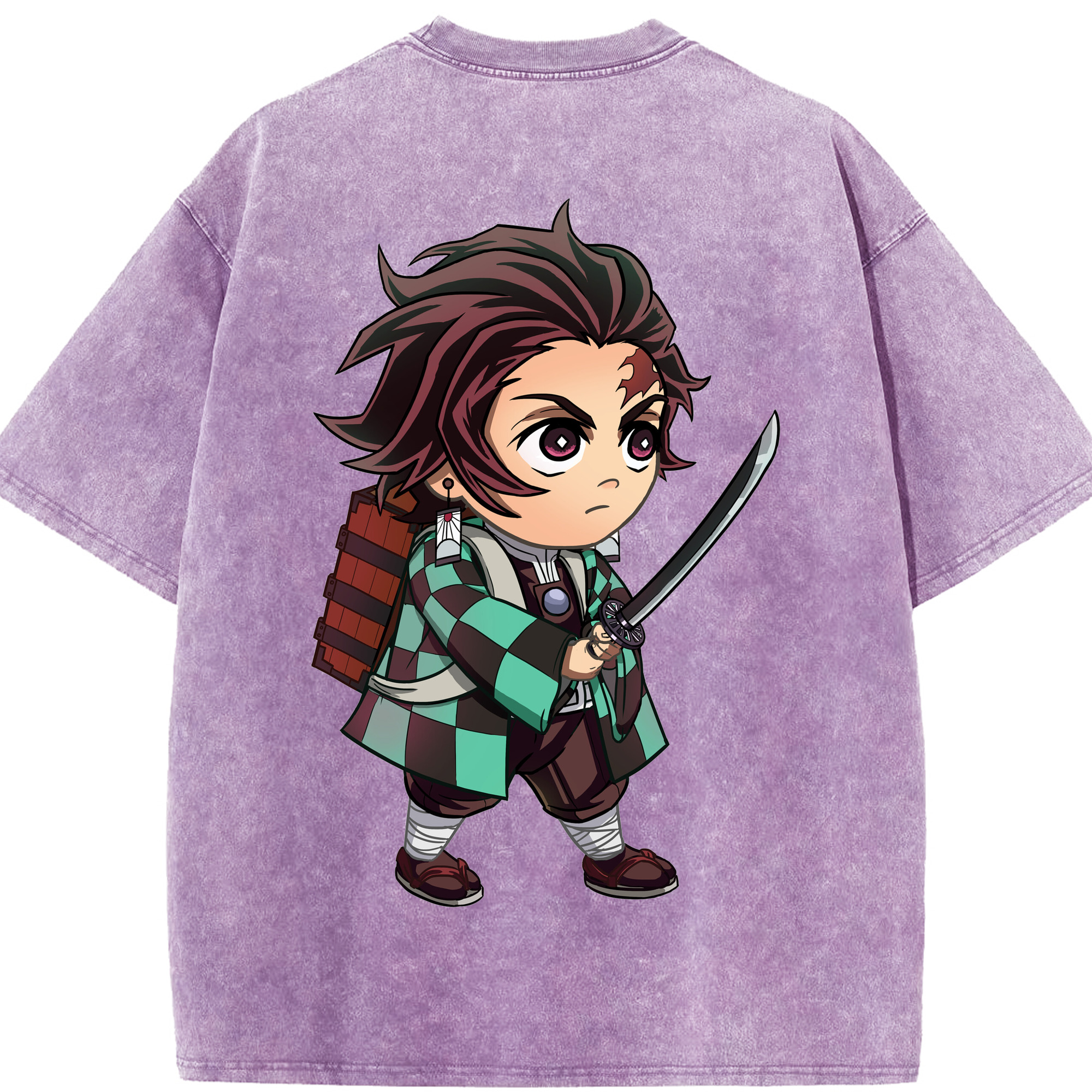 （画像用） 鬼滅の刃 竈門 炭治郎／かまど たんじろう Kamado Tanjirou 綿100% ヴィンテージ風 半袖Tシャツ（背面プリント）