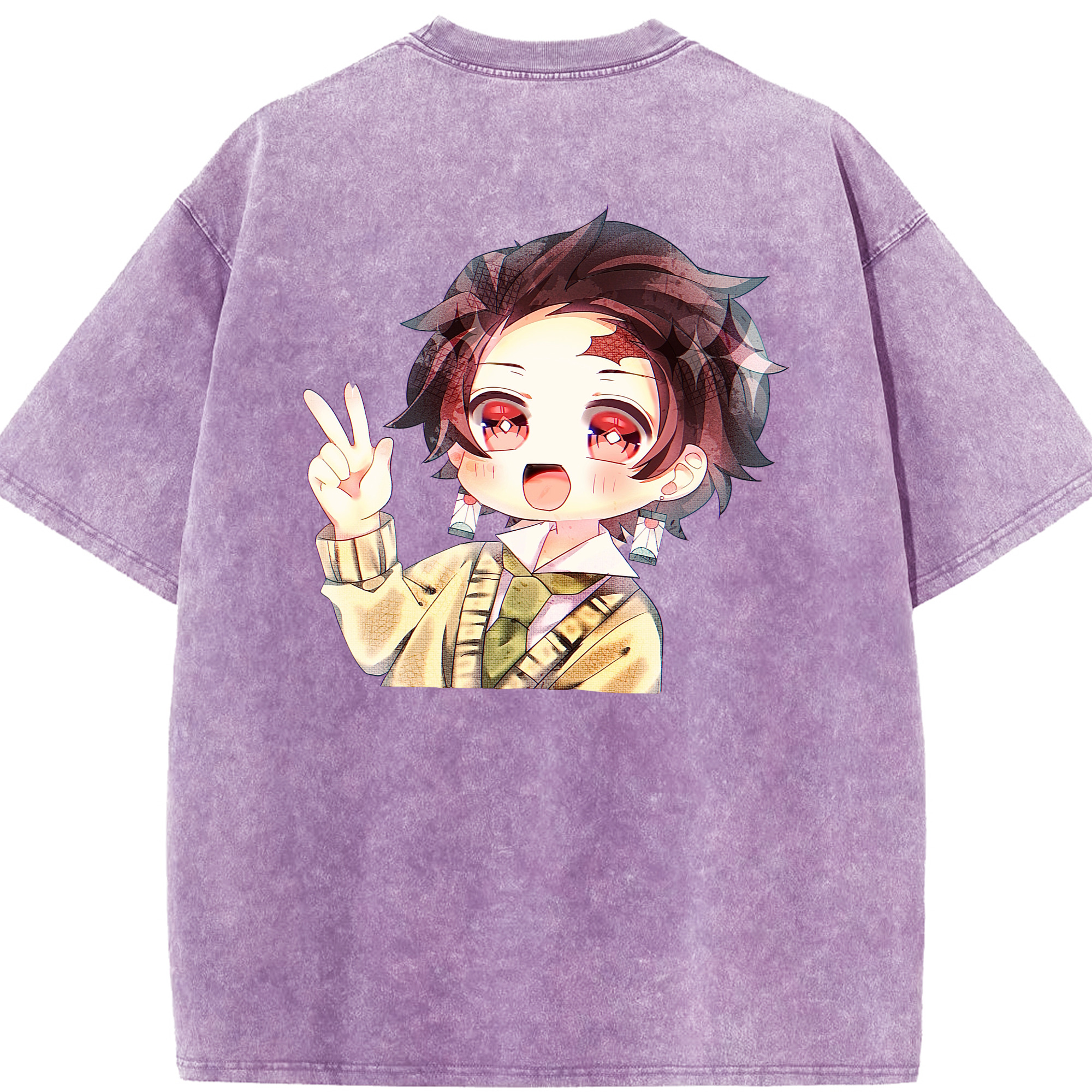 （画像用） 鬼滅の刃 竈門 炭治郎／かまど たんじろう Kamado Tanjirou 綿100% ヴィンテージ風 半袖Tシャツ（背面プリント）