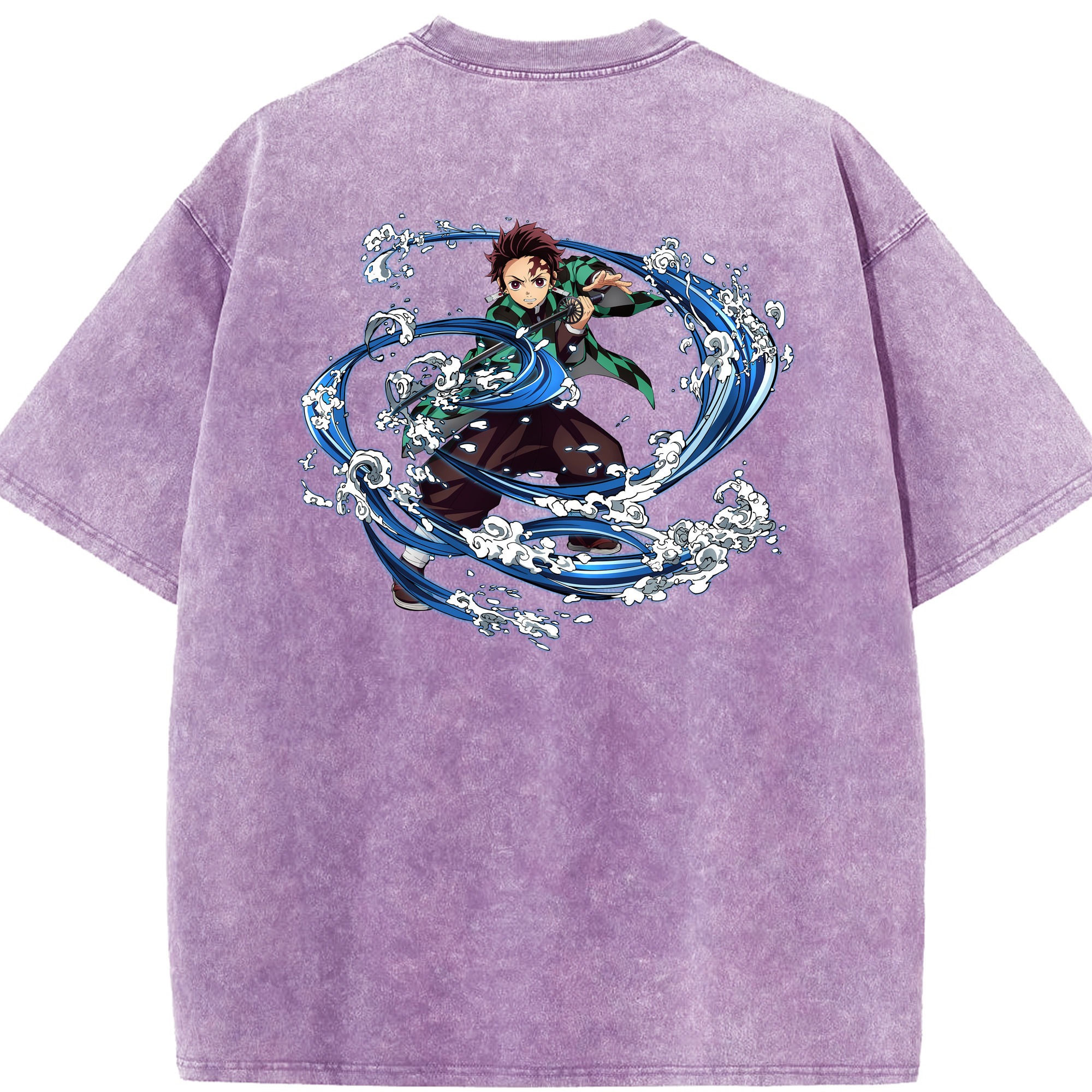 （画像用） 鬼滅の刃 竈門 炭治郎／かまど たんじろう Kamado Tanjirou 綿100% ヴィンテージ風 半袖Tシャツ（背面プリント）