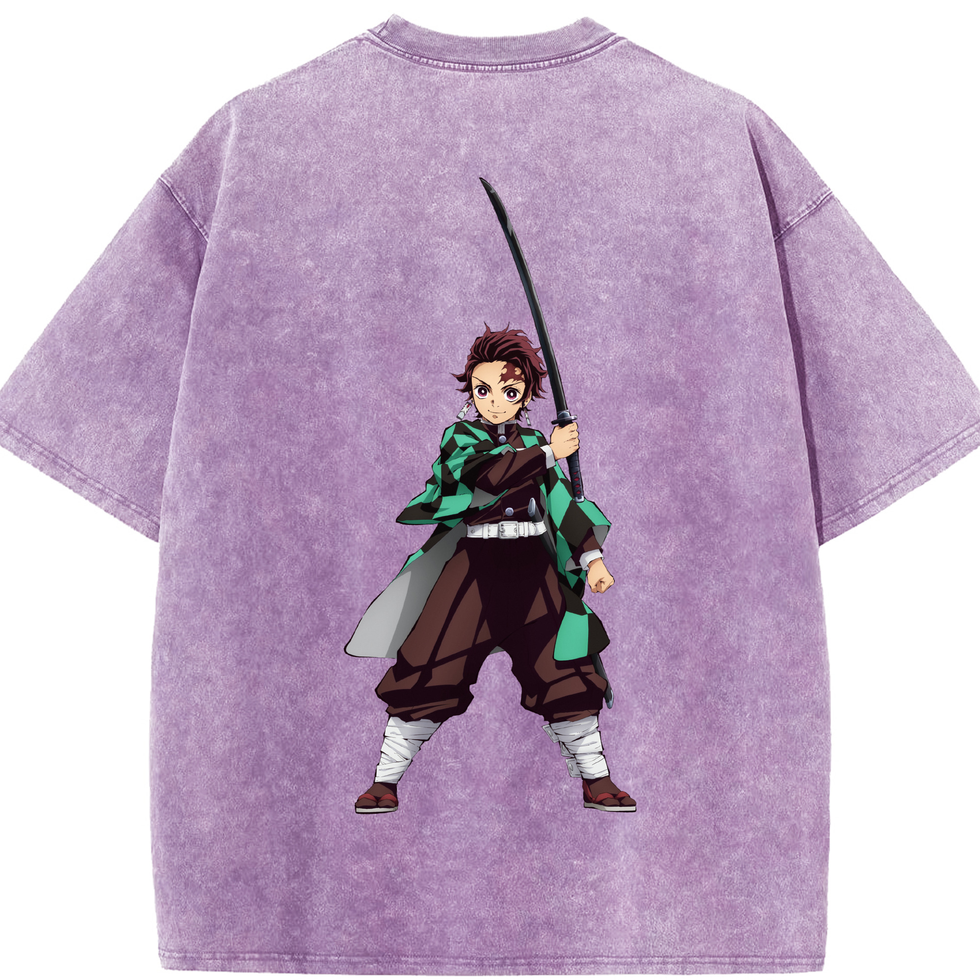 （画像用） 鬼滅の刃 竈門 炭治郎／かまど たんじろう Kamado Tanjirou 綿100% ヴィンテージ風 半袖Tシャツ（背面プリント）
