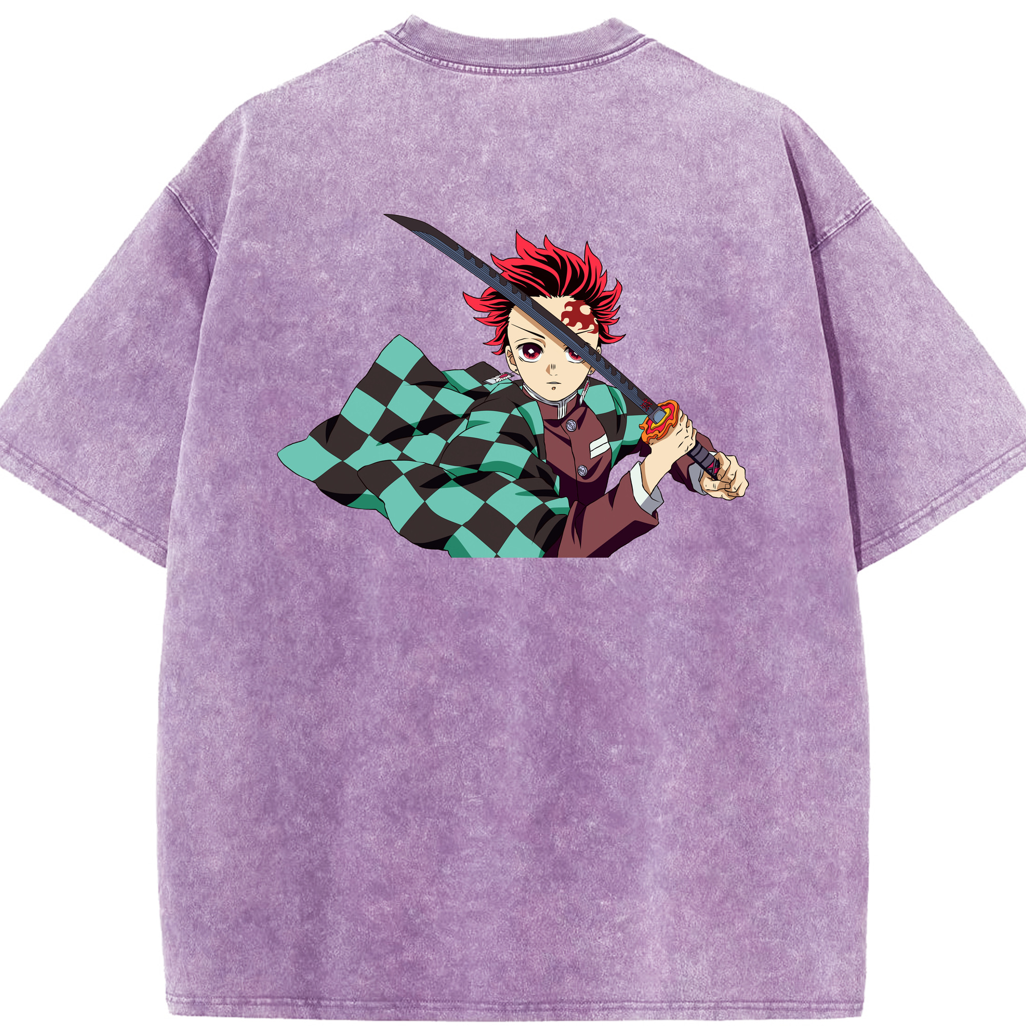 （画像用） 鬼滅の刃 竈門 炭治郎／かまど たんじろう Kamado Tanjirou 綿100% ヴィンテージ風 半袖Tシャツ（背面プリント）